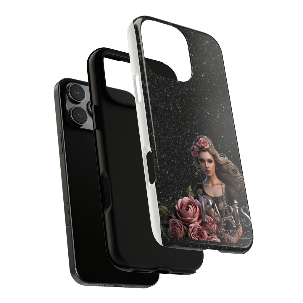 Floral Gothic Phone Case — Rose Crowned Woman on Sparkle Black Printify