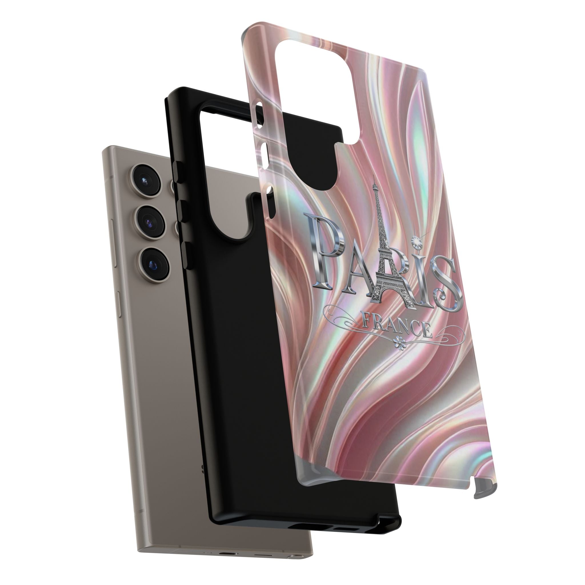 Paris Eiffel Phone Case — Iridescent Swirl Tough Case Printify