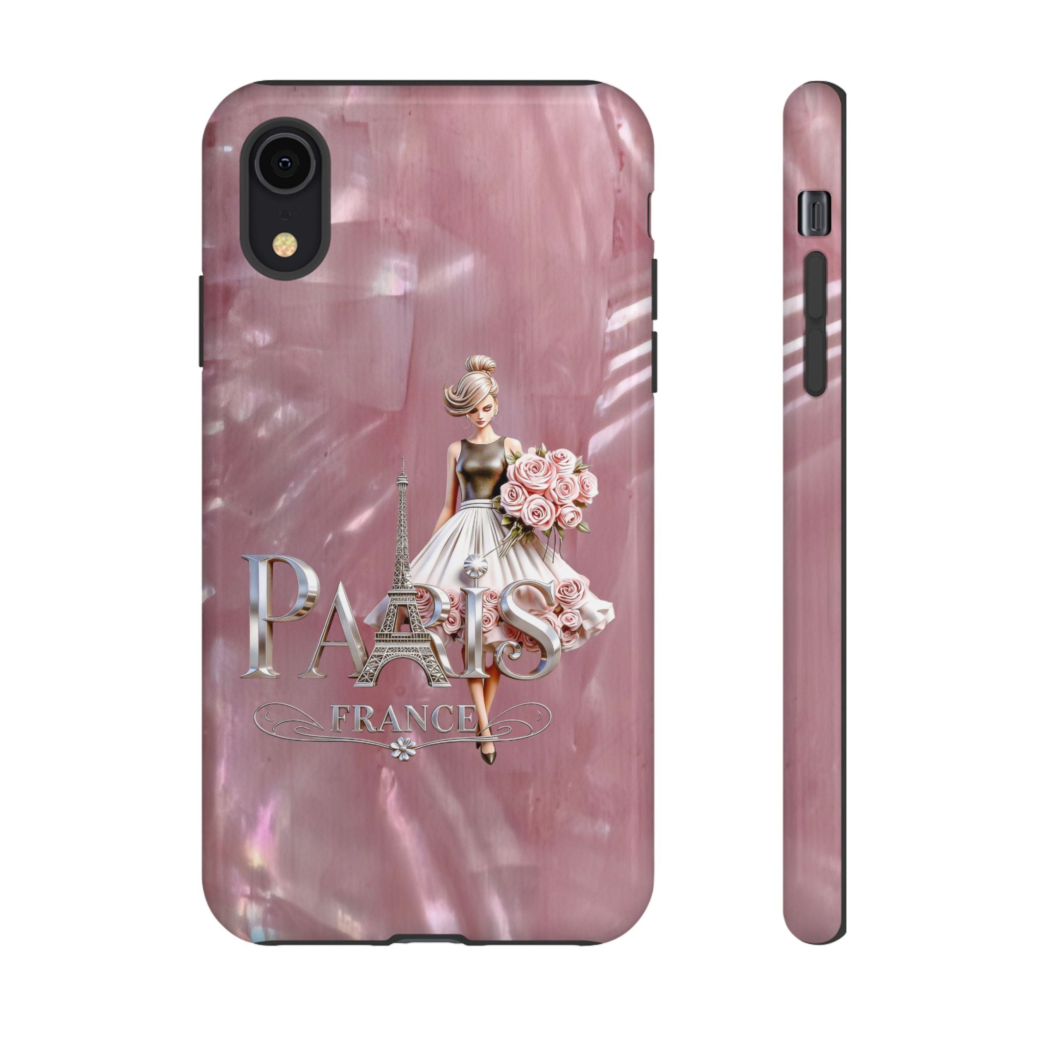 Paris Floral Phone Case - Pink Eiffel Tower Fashion Girl Tough Case Printify