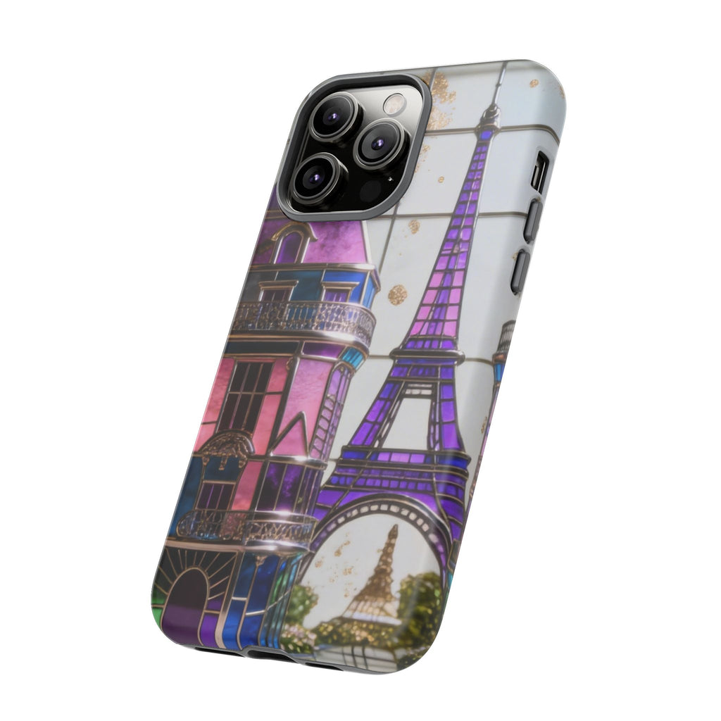Parisian Eiffel Tower Tough Phone Case — Purple Vintage Cityscape Printify