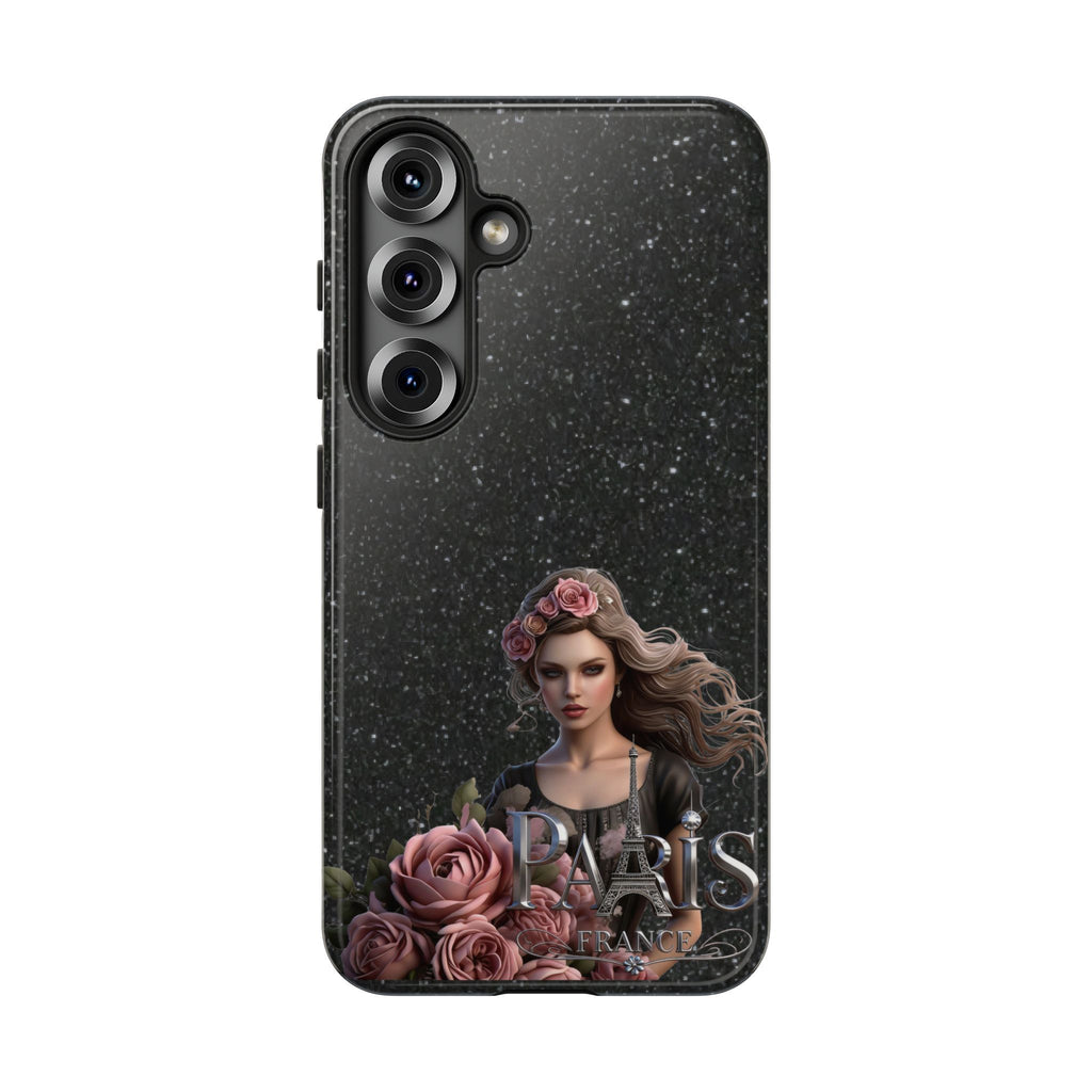 Floral Gothic Phone Case — Rose Crowned Woman on Sparkle Black Printify