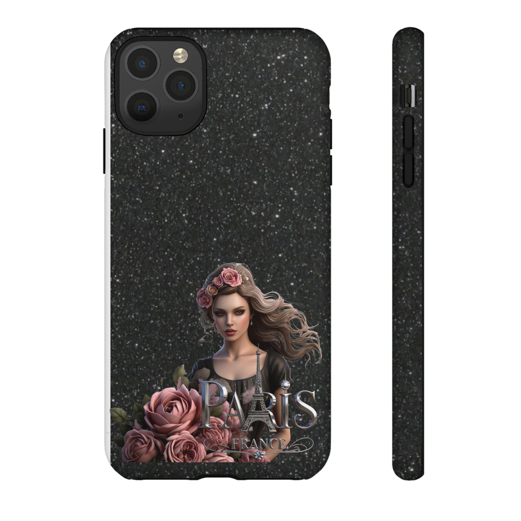 Floral Gothic Phone Case — Rose Crowned Woman on Sparkle Black Printify
