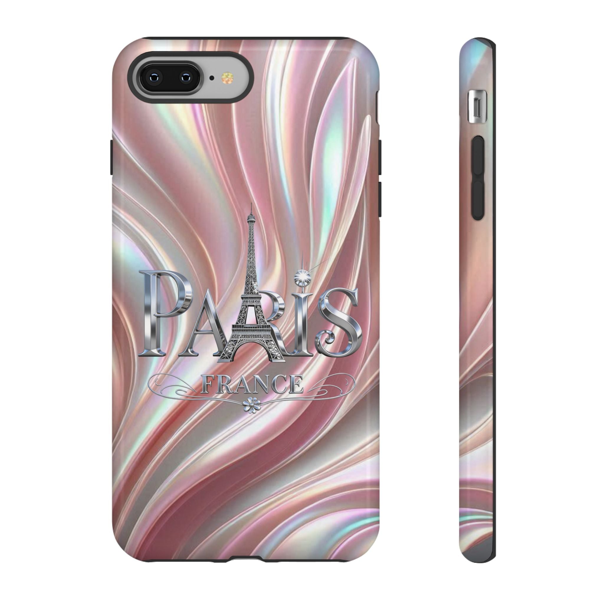Paris Eiffel Phone Case — Iridescent Swirl Tough Case Printify