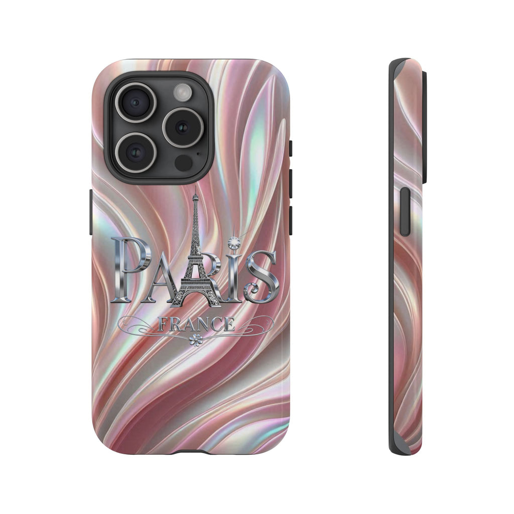 Paris Eiffel Phone Case — Iridescent Swirl Tough Case Printify