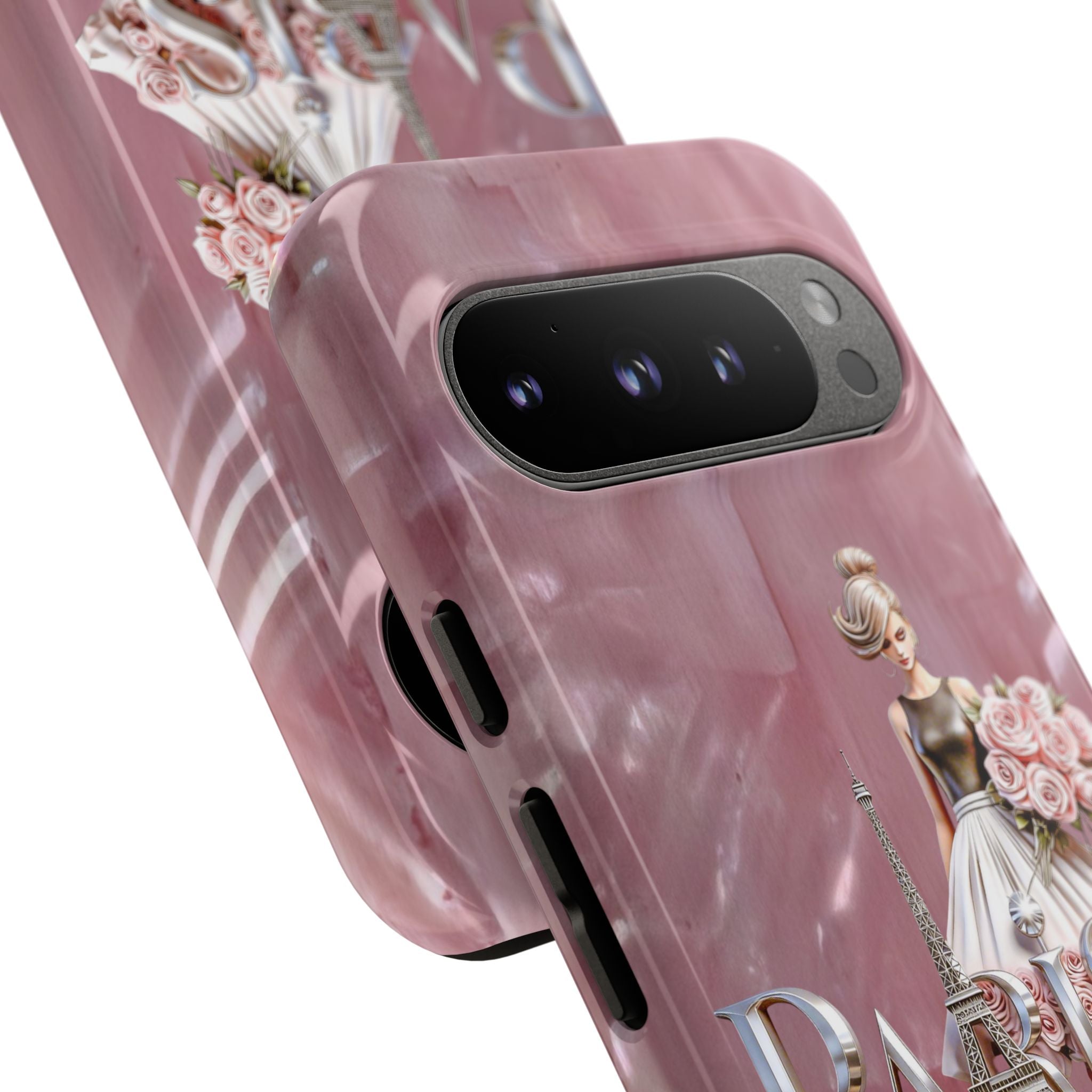 Paris Floral Phone Case - Pink Eiffel Tower Fashion Girl Tough Case Printify