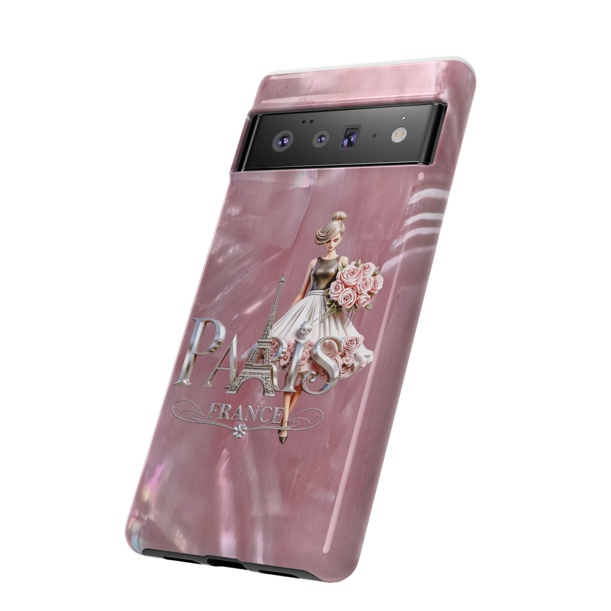 Paris Floral Phone Case - Pink Eiffel Tower Fashion Girl Tough Case Printify