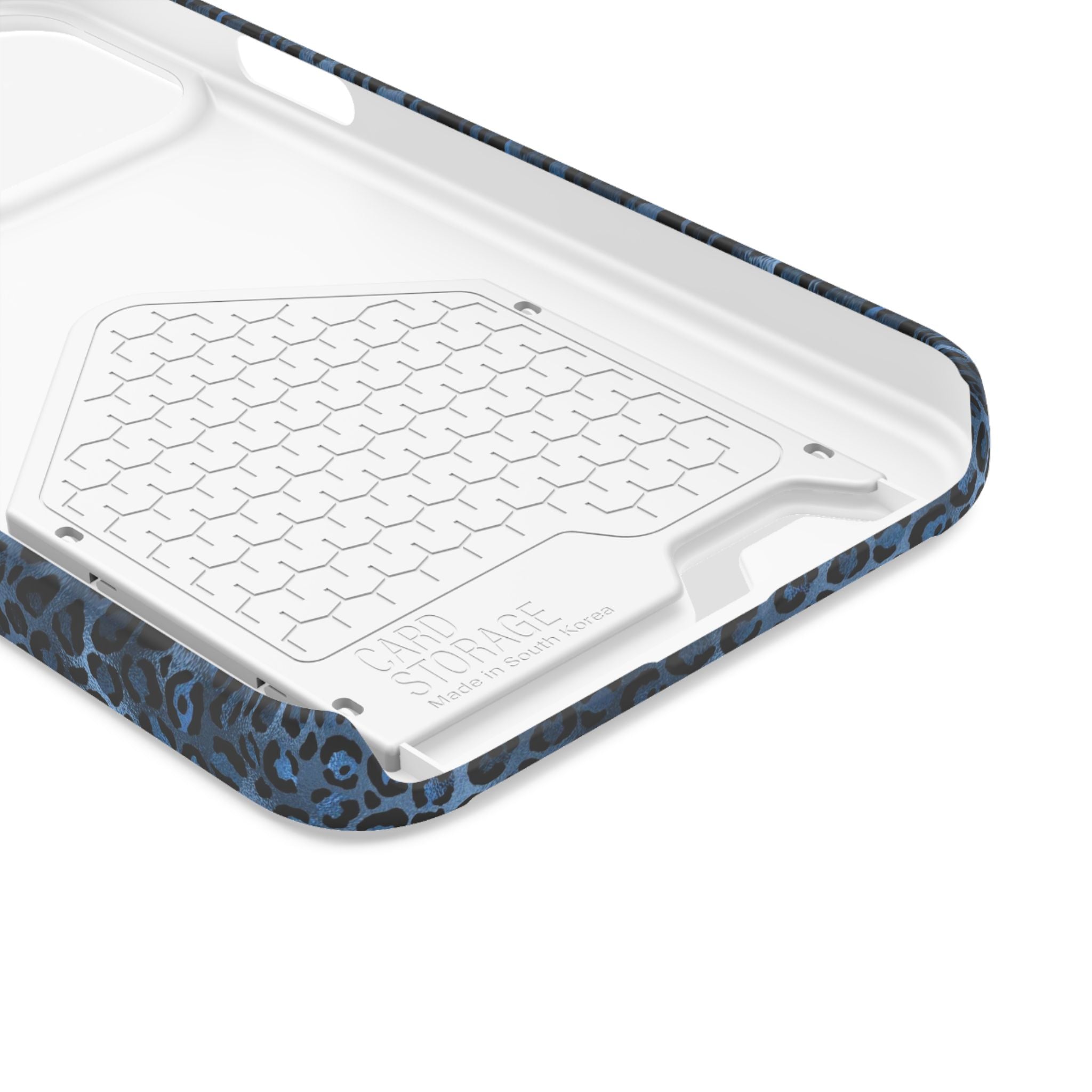 Blue Leopard Phone Case with Card Holder — Gold Cheetah Accent Printify