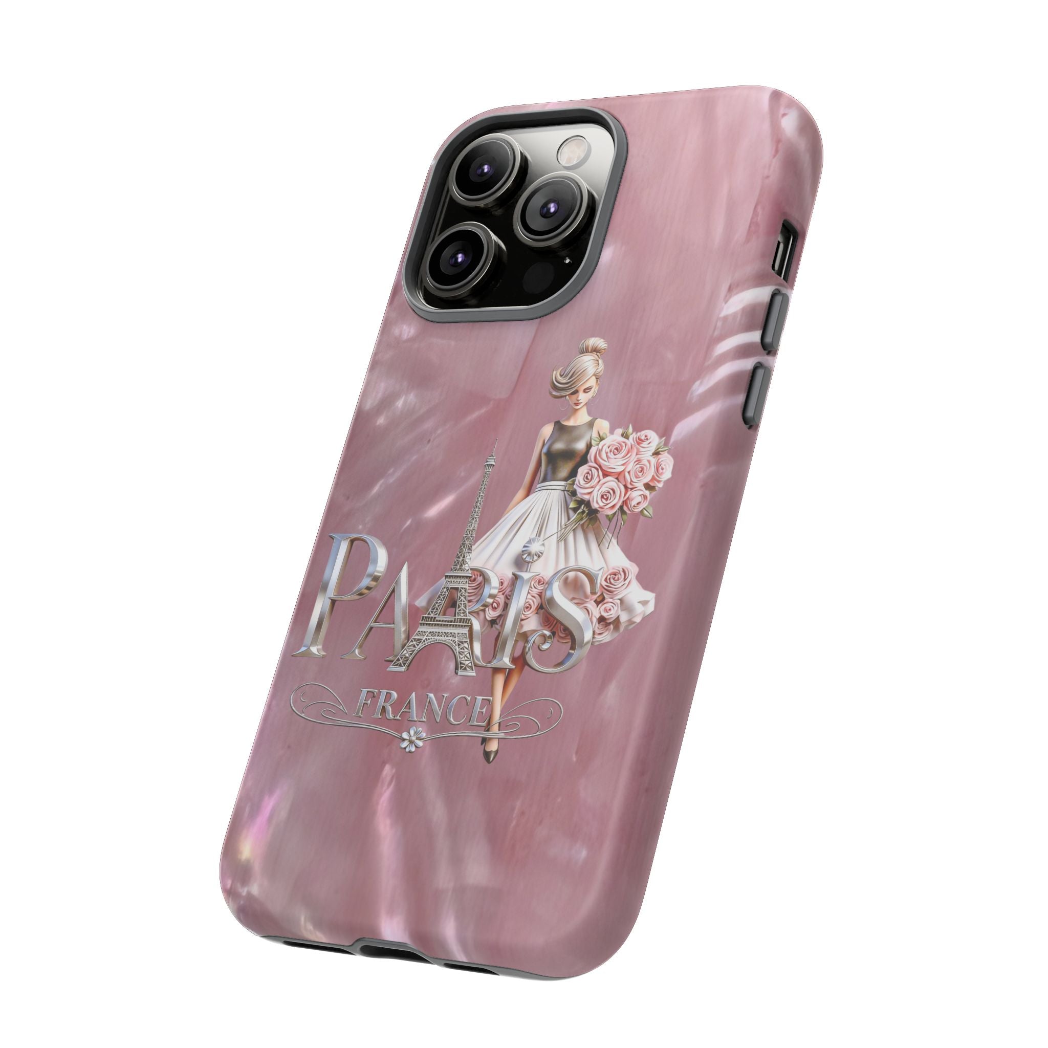 Paris Floral Phone Case - Pink Eiffel Tower Fashion Girl Tough Case Printify