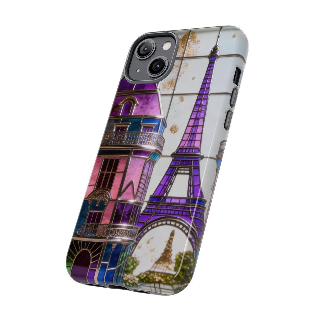 Parisian Eiffel Tower Tough Phone Case — Purple Vintage Cityscape Printify