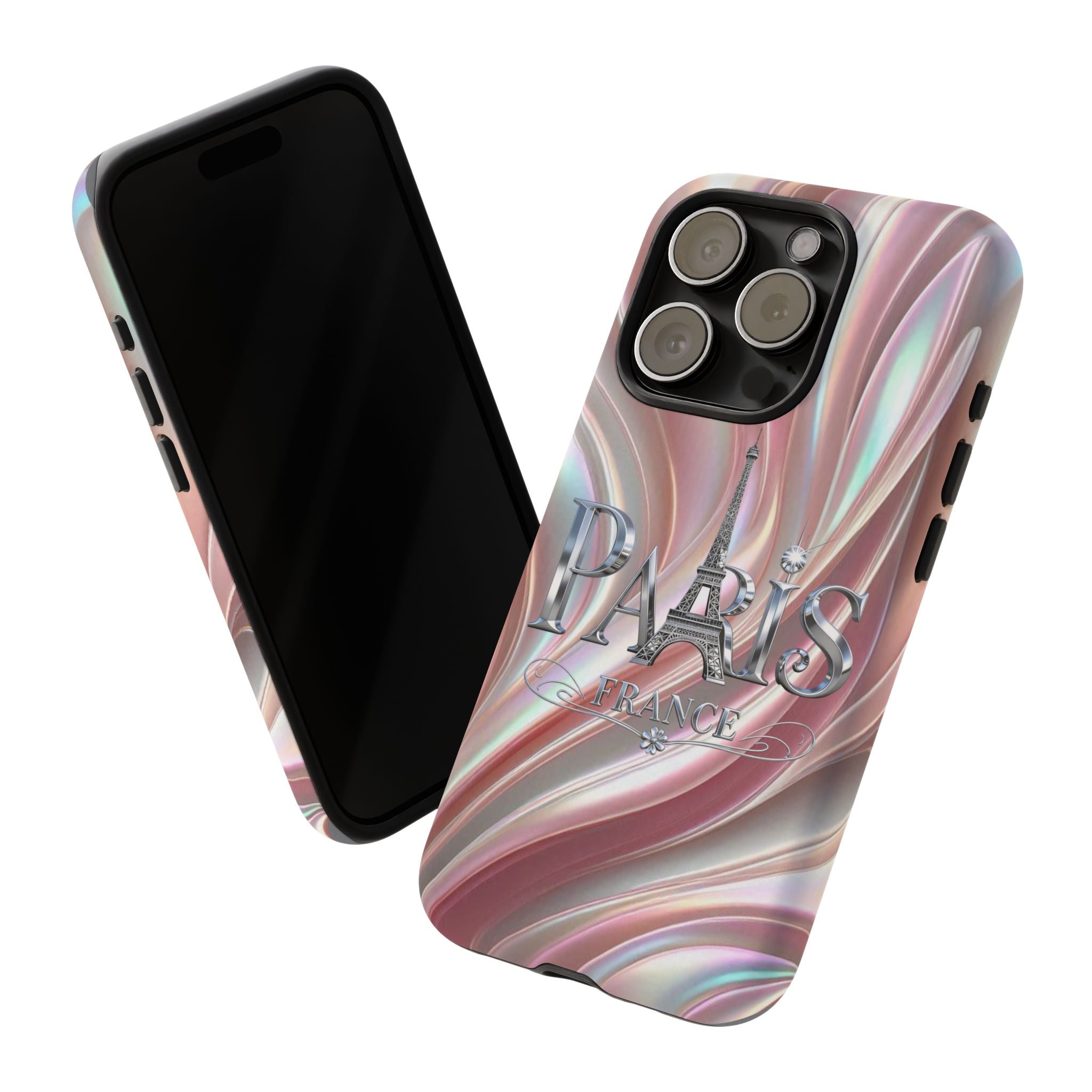 Paris Eiffel Phone Case — Iridescent Swirl Tough Case Printify
