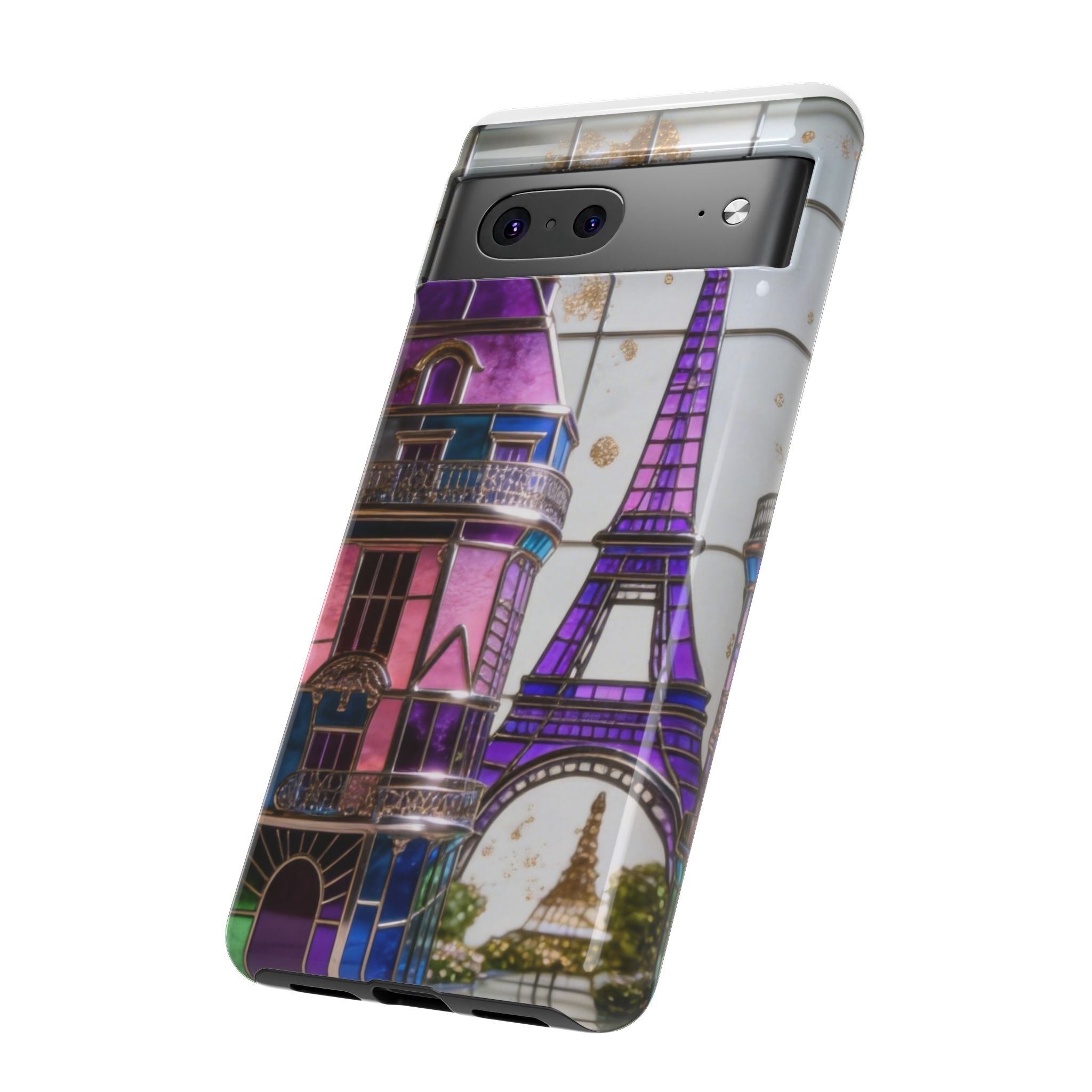 Parisian Eiffel Tower Tough Phone Case — Purple Vintage Cityscape Printify