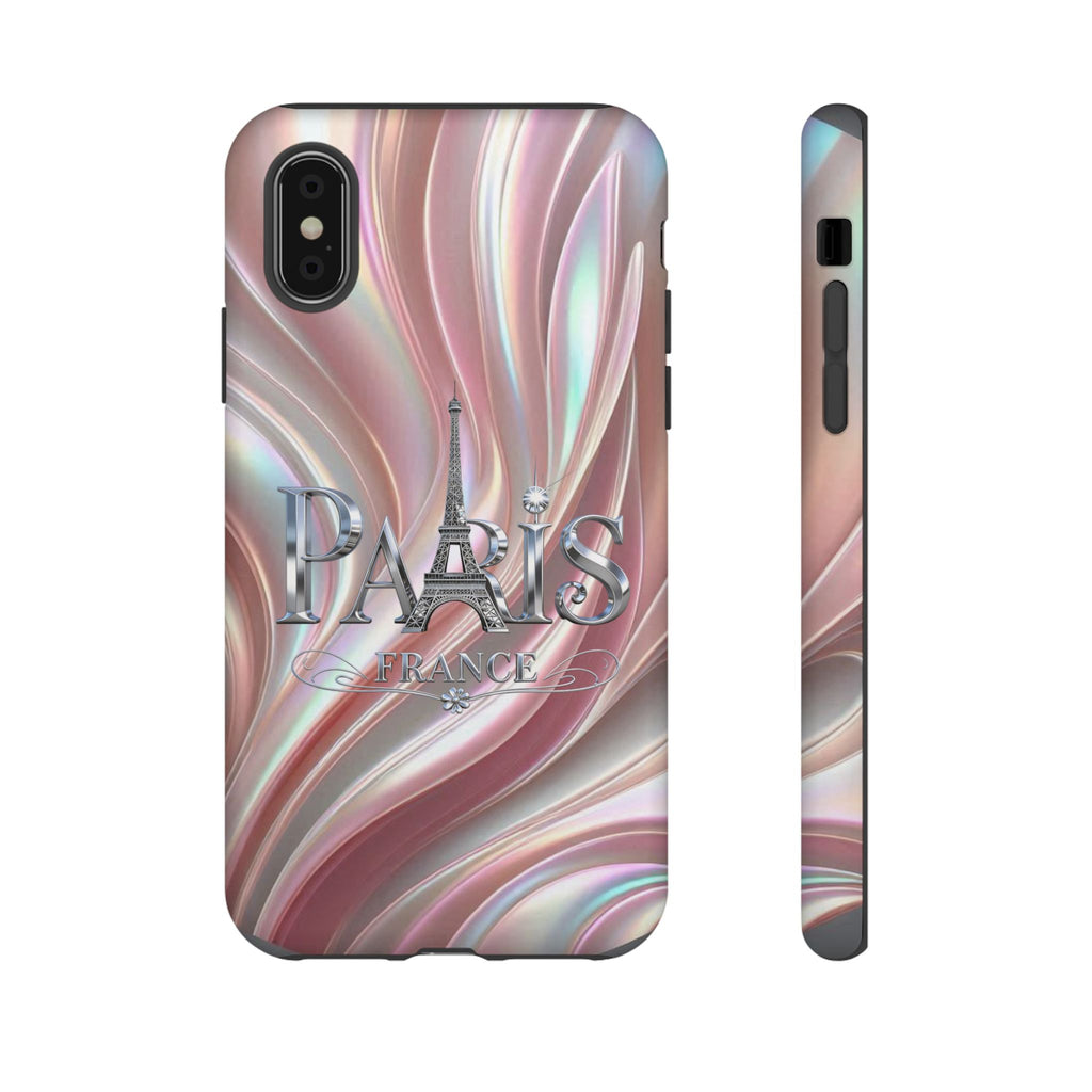 Paris Eiffel Phone Case — Iridescent Swirl Tough Case Printify