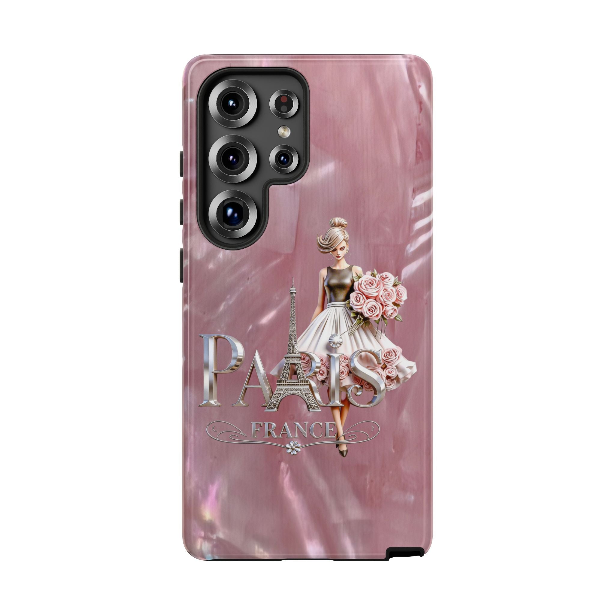 Paris Floral Phone Case - Pink Eiffel Tower Fashion Girl Tough Case Printify