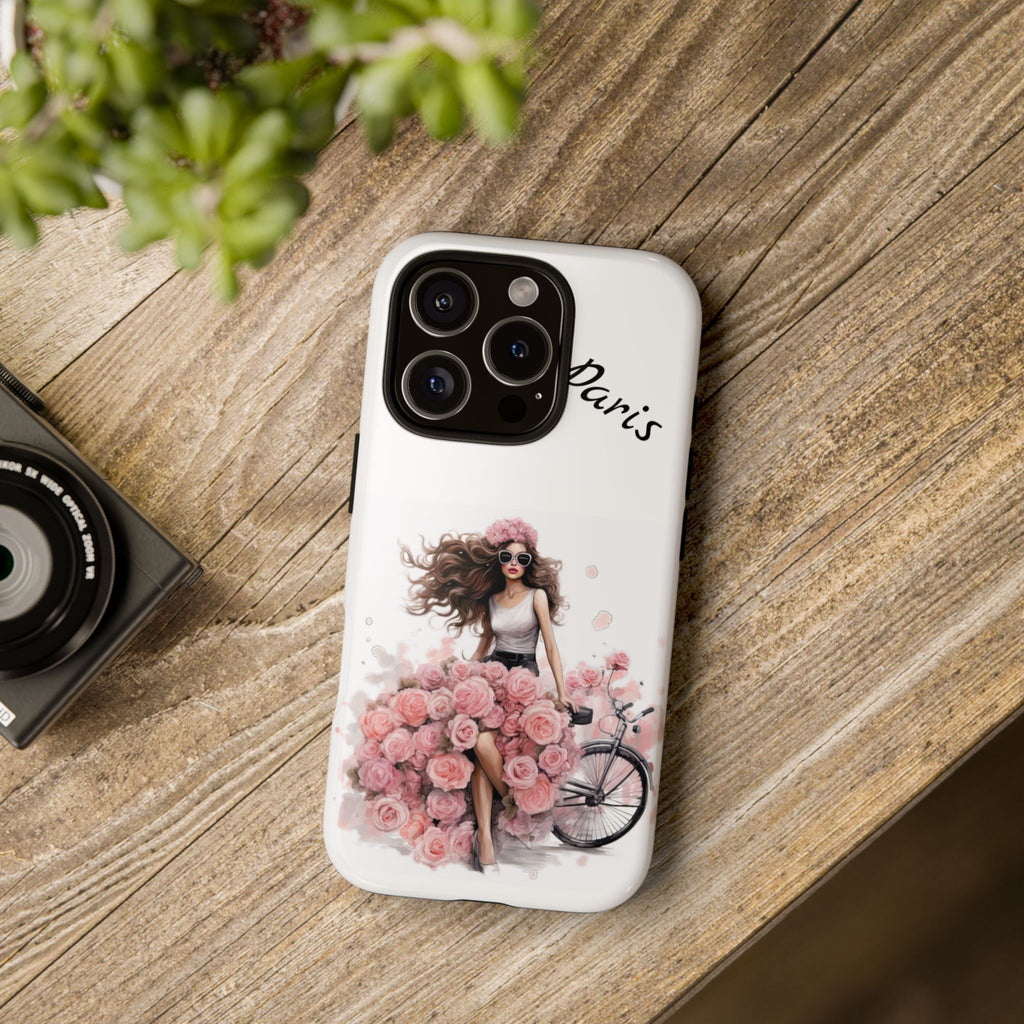 Paris Rose Bicycle woman phone case | Floral iPhone case Printify