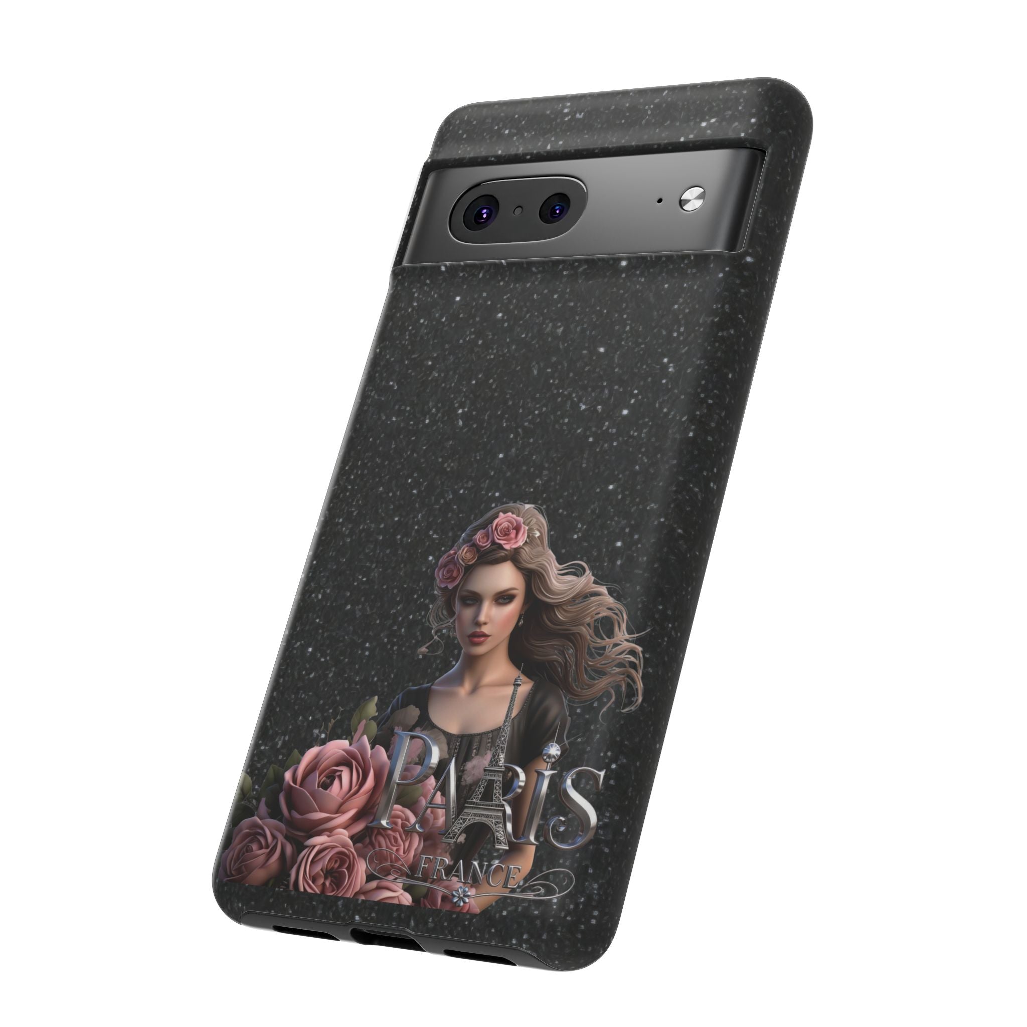 Floral Gothic Phone Case — Rose Crowned Woman on Sparkle Black Printify