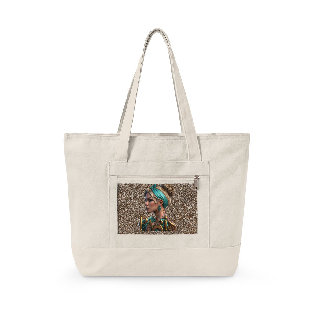 Canvas Tote Bag — Boho Woman Portrait on Glitter Background Printify