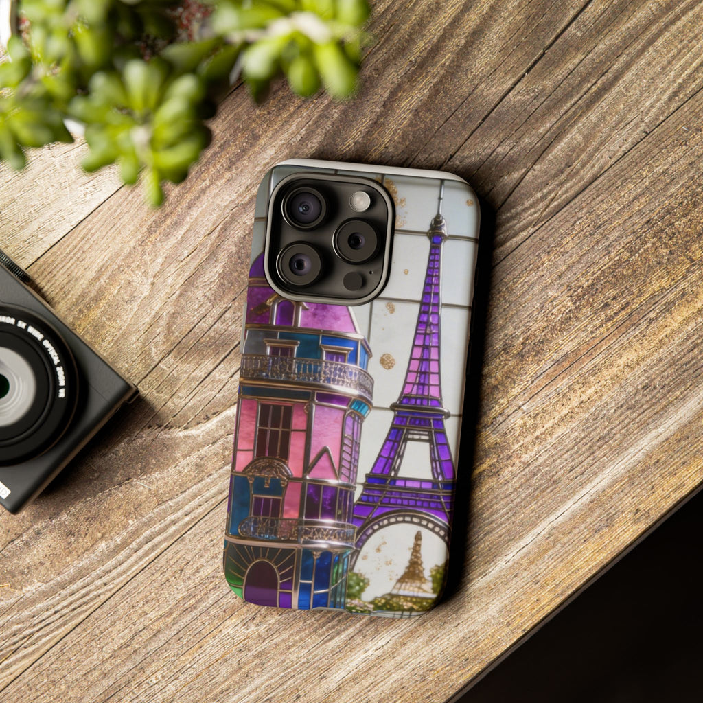 Parisian Eiffel Tower Tough Phone Case — Purple Vintage Cityscape Printify