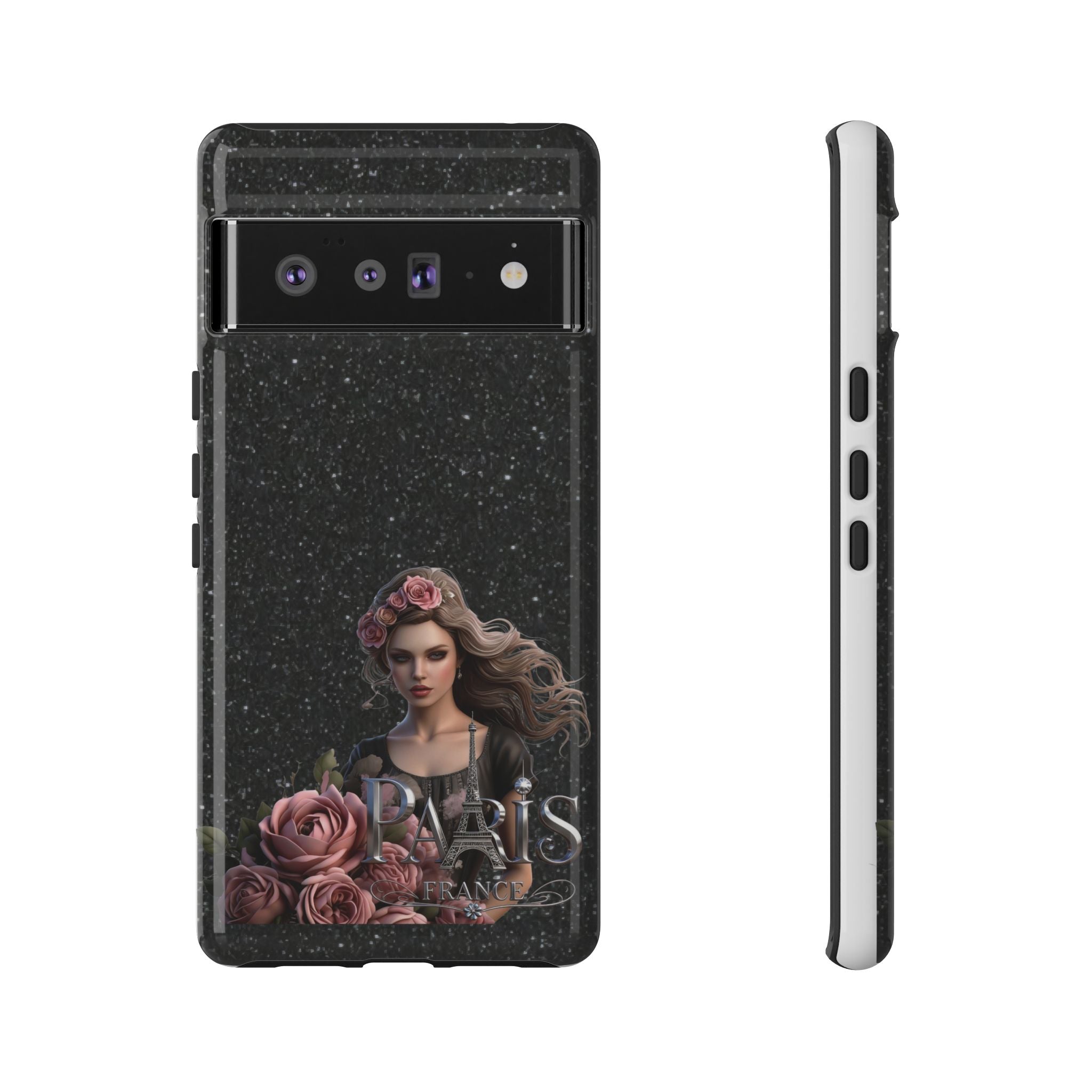 Floral Gothic Phone Case — Rose Crowned Woman on Sparkle Black Printify