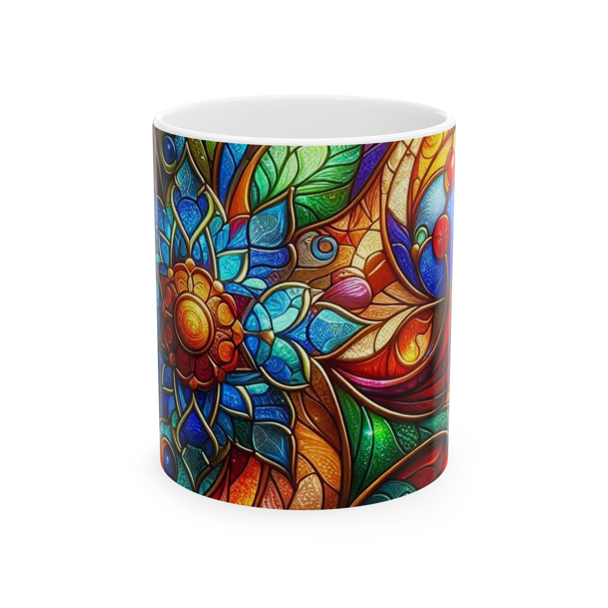 Colorful Stained Glass Floral Ceramic Mug (11oz, 15oz) Printify