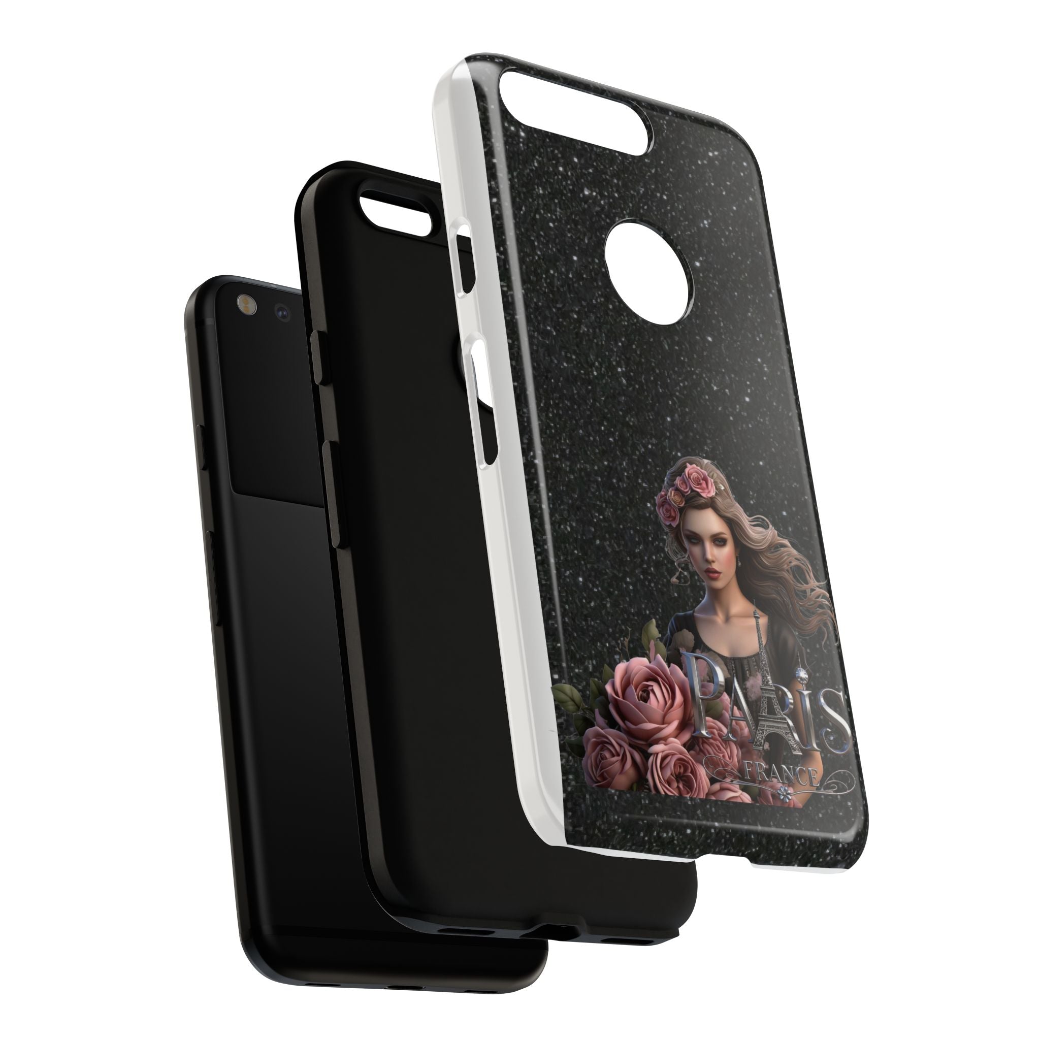 Floral Gothic Phone Case — Rose Crowned Woman on Sparkle Black Printify