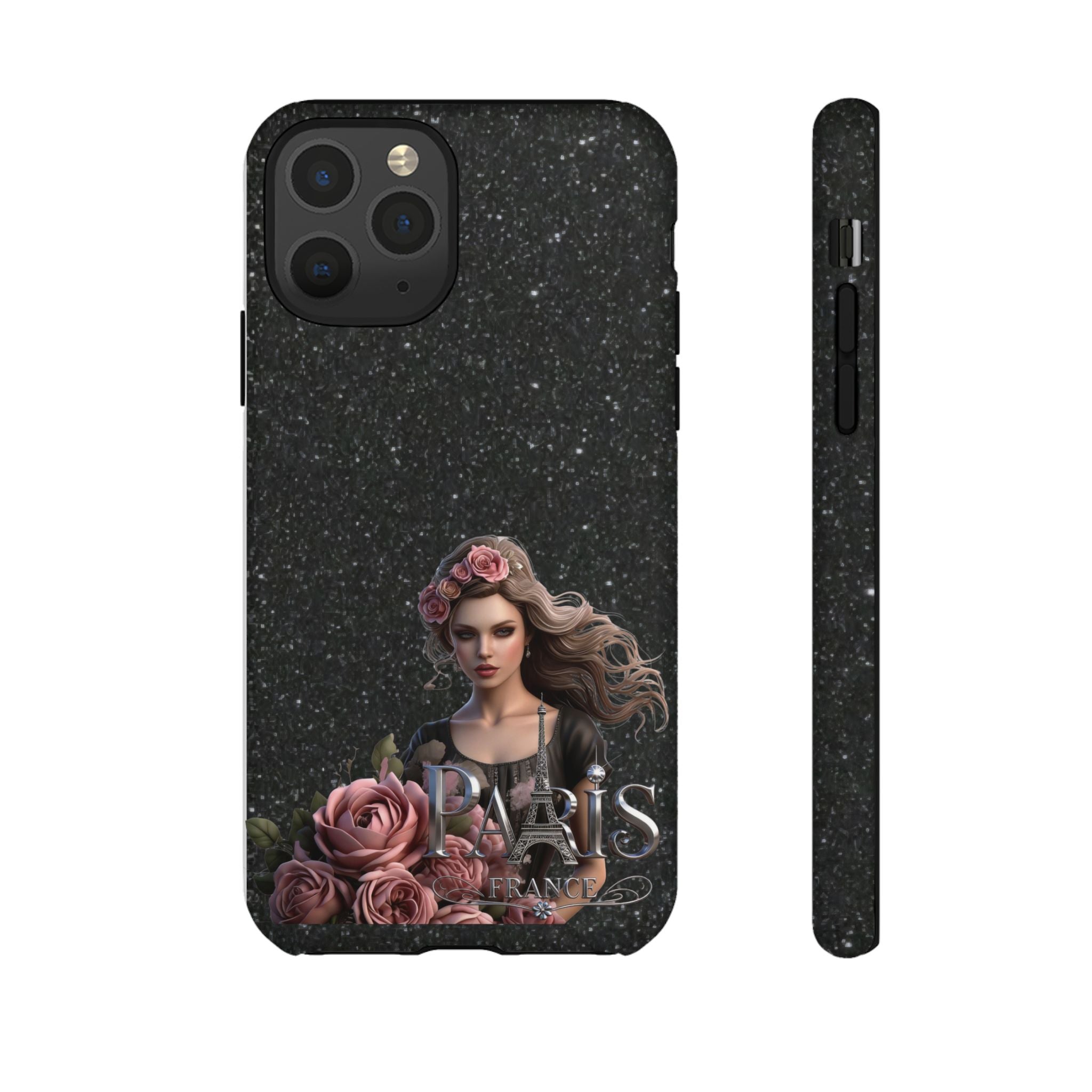 Floral Gothic Phone Case — Rose Crowned Woman on Sparkle Black Printify