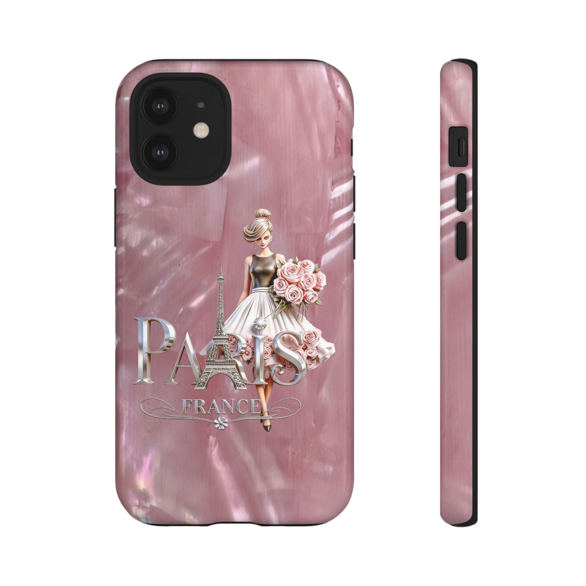 Paris Floral Phone Case - Pink Eiffel Tower Fashion Girl Tough Case Printify