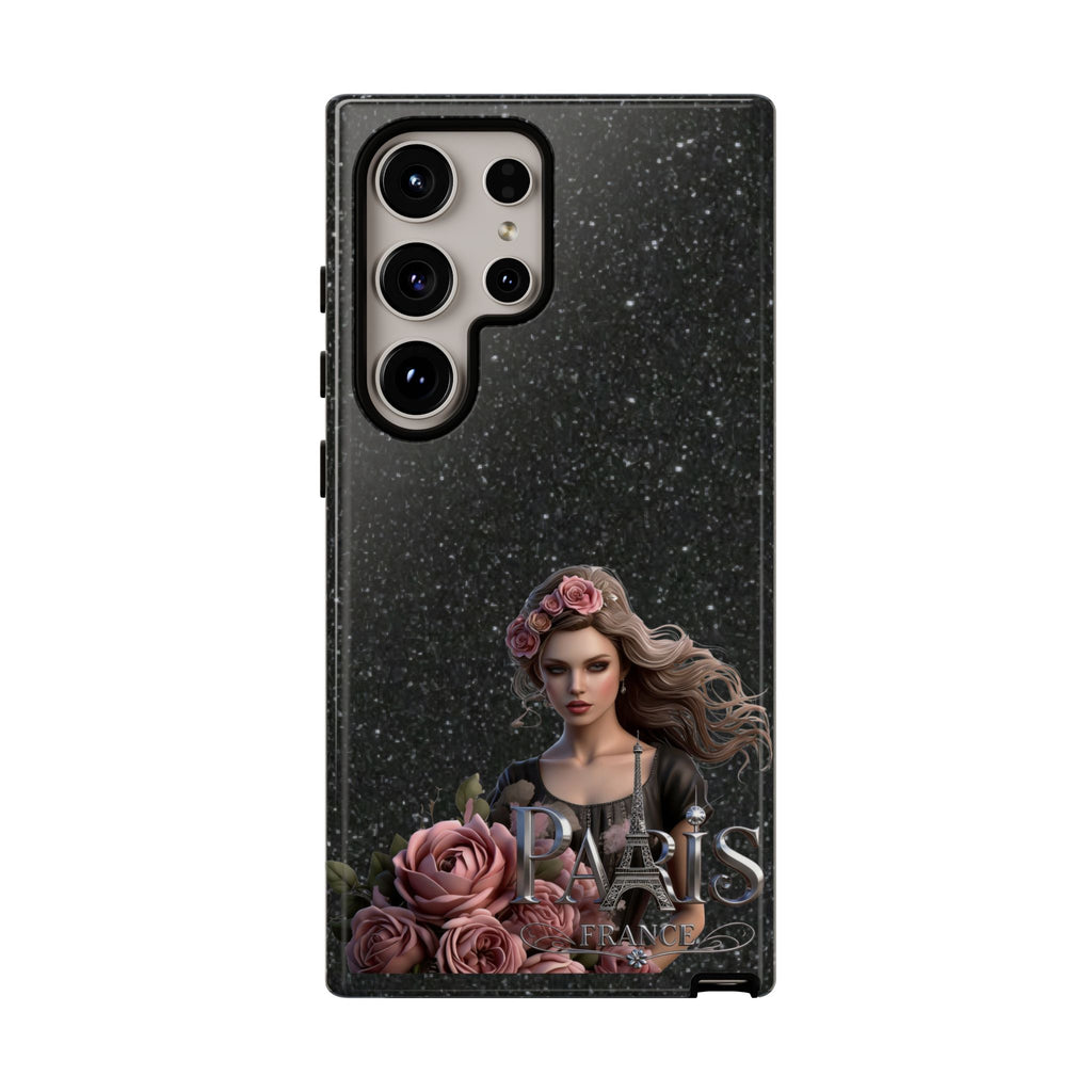 Floral Gothic Phone Case — Rose Crowned Woman on Sparkle Black Printify