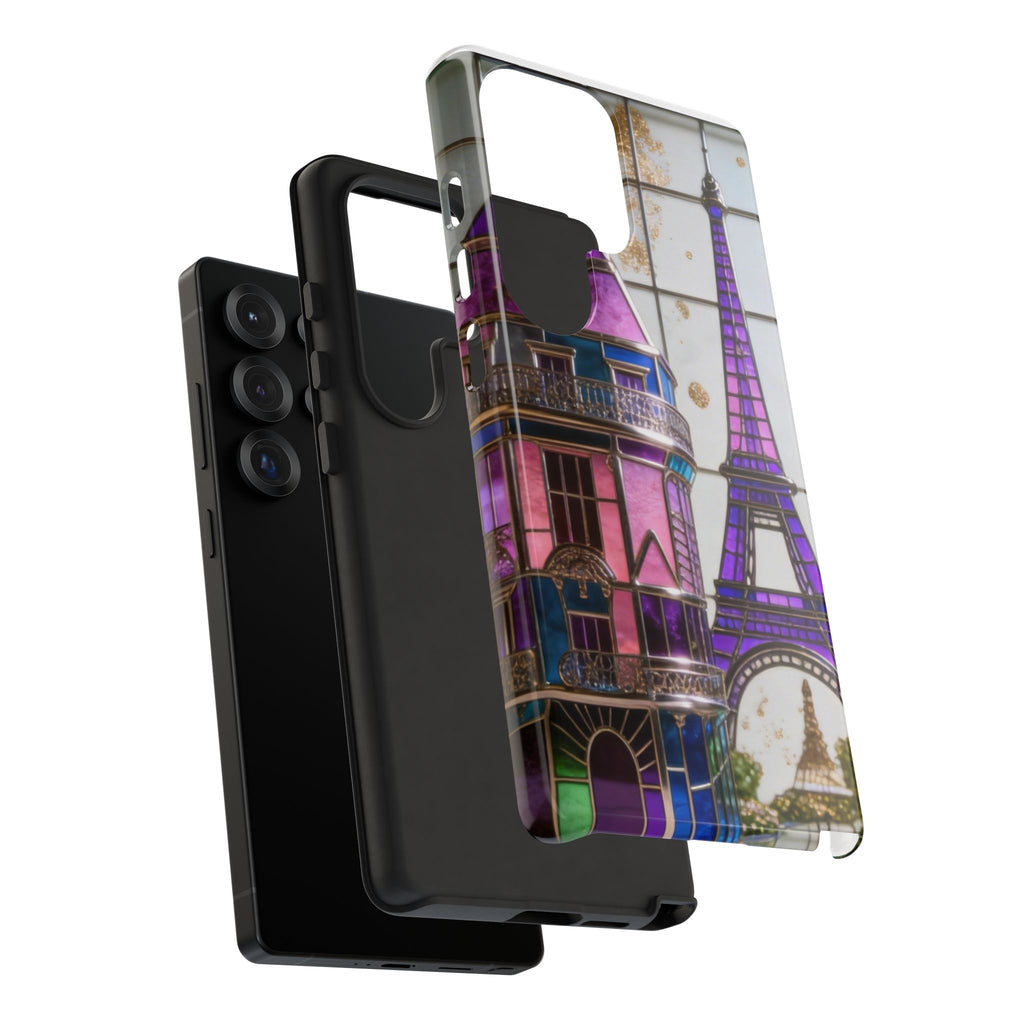 Parisian Eiffel Tower Tough Phone Case — Purple Vintage Cityscape Printify