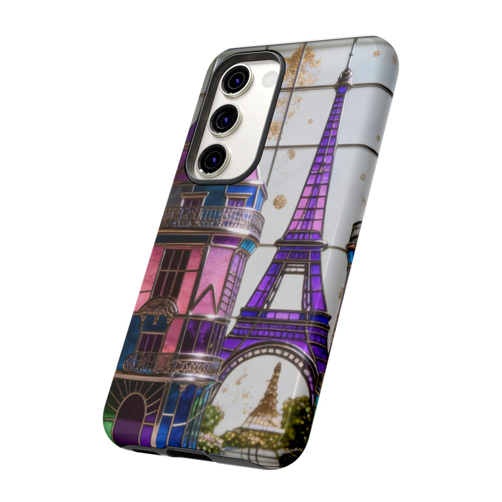 Parisian Eiffel Tower Tough Phone Case — Purple Vintage Cityscape Printify