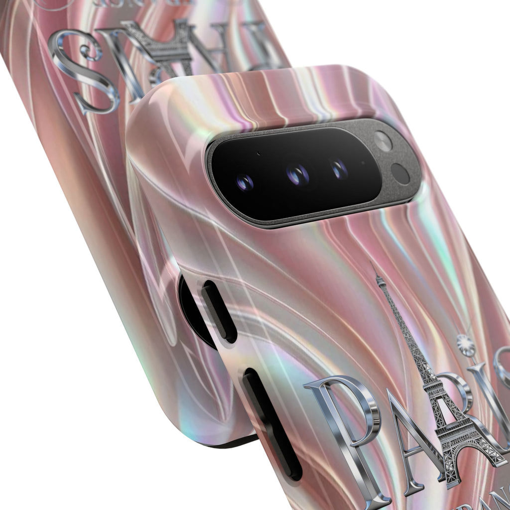 Paris Eiffel Phone Case — Iridescent Swirl Tough Case Printify