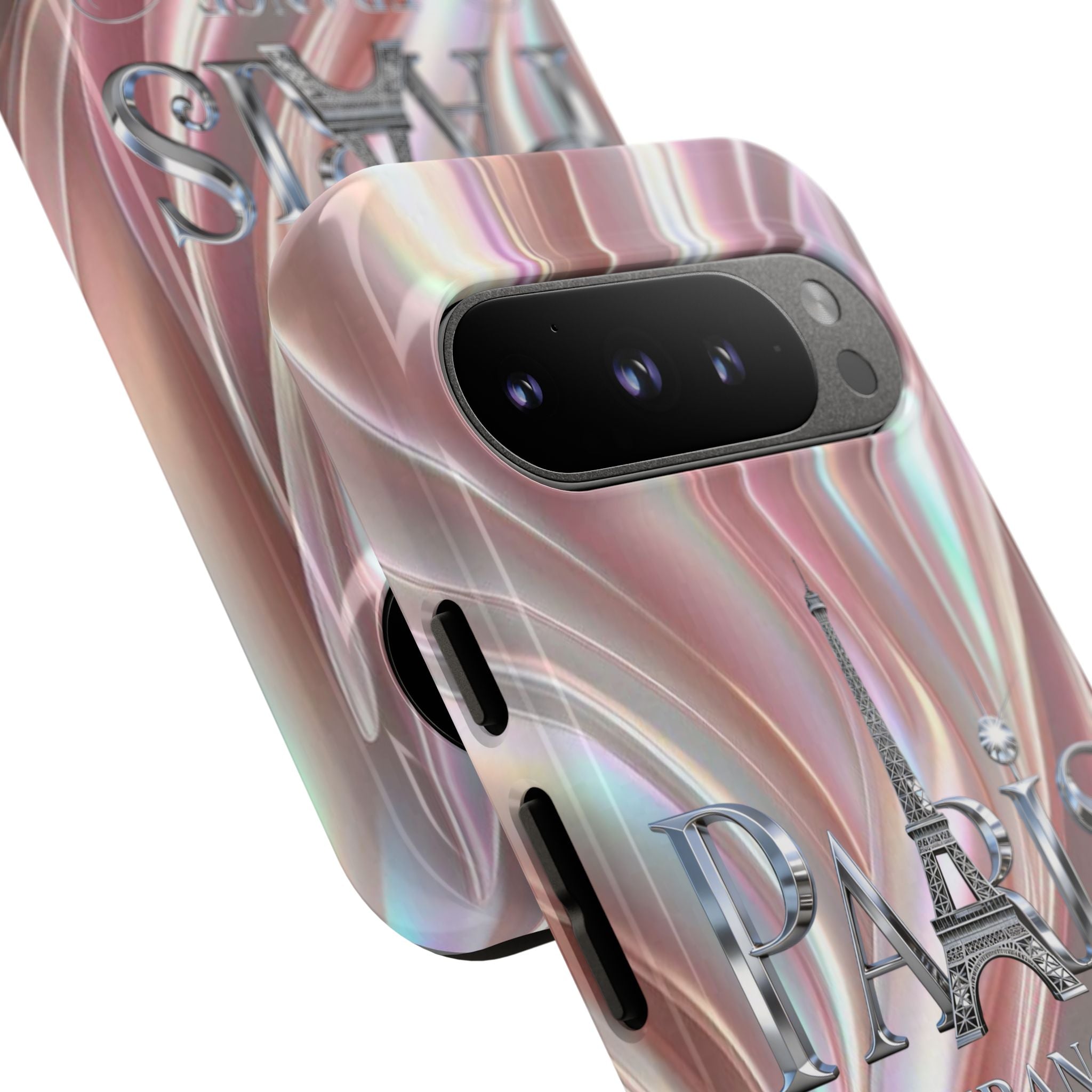 Paris Eiffel Phone Case — Iridescent Swirl Tough Case Printify