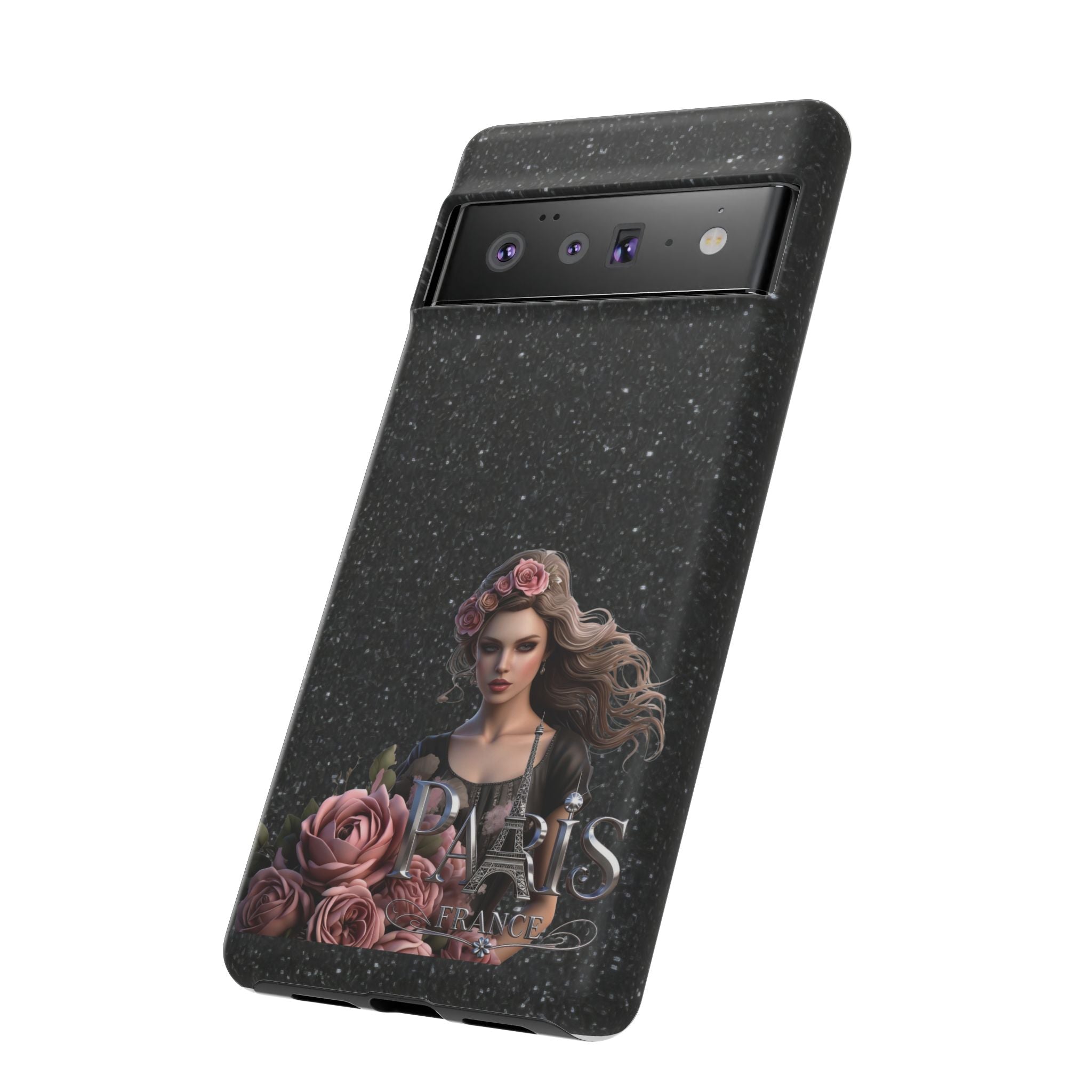 Floral Gothic Phone Case — Rose Crowned Woman on Sparkle Black Printify