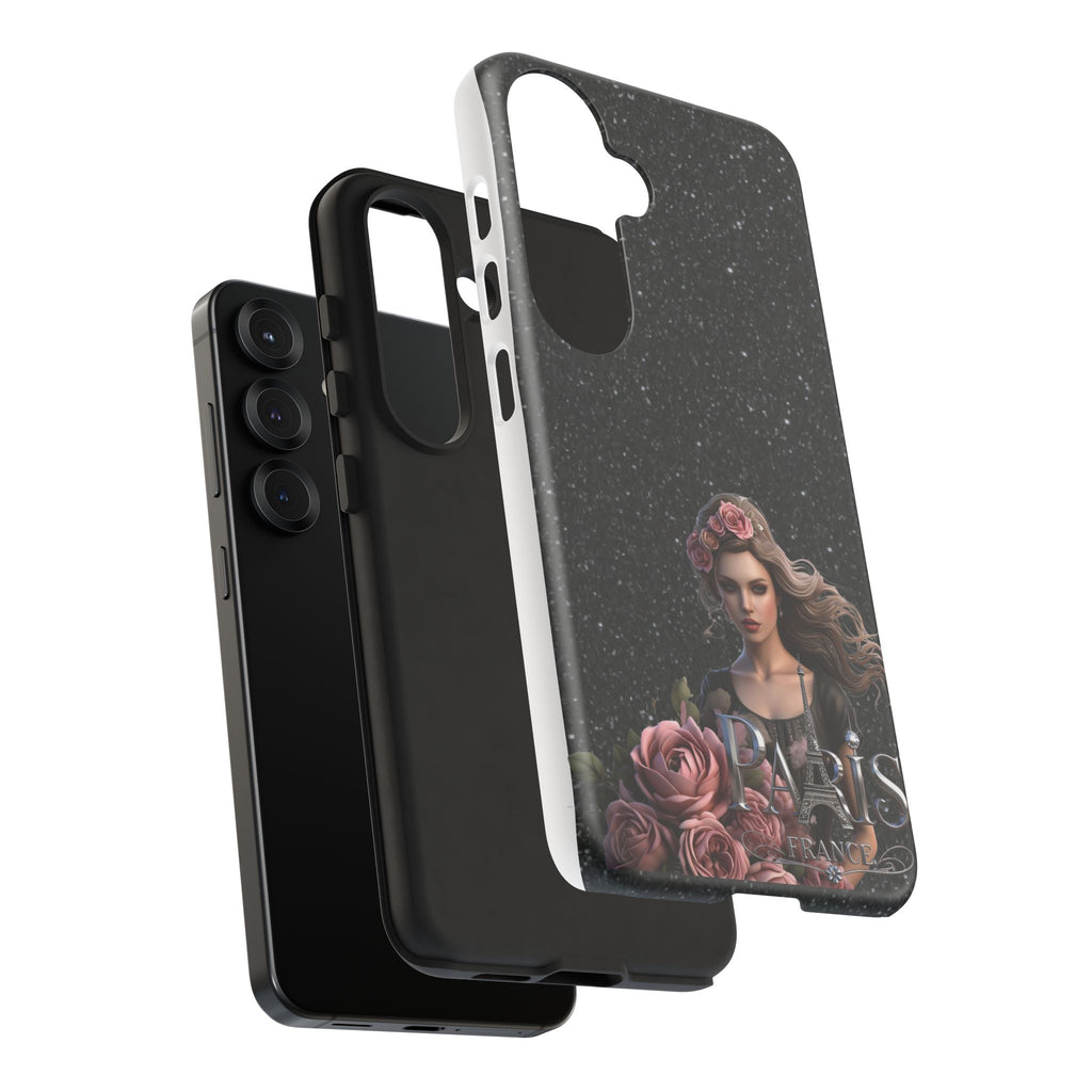 Floral Gothic Phone Case — Rose Crowned Woman on Sparkle Black Printify