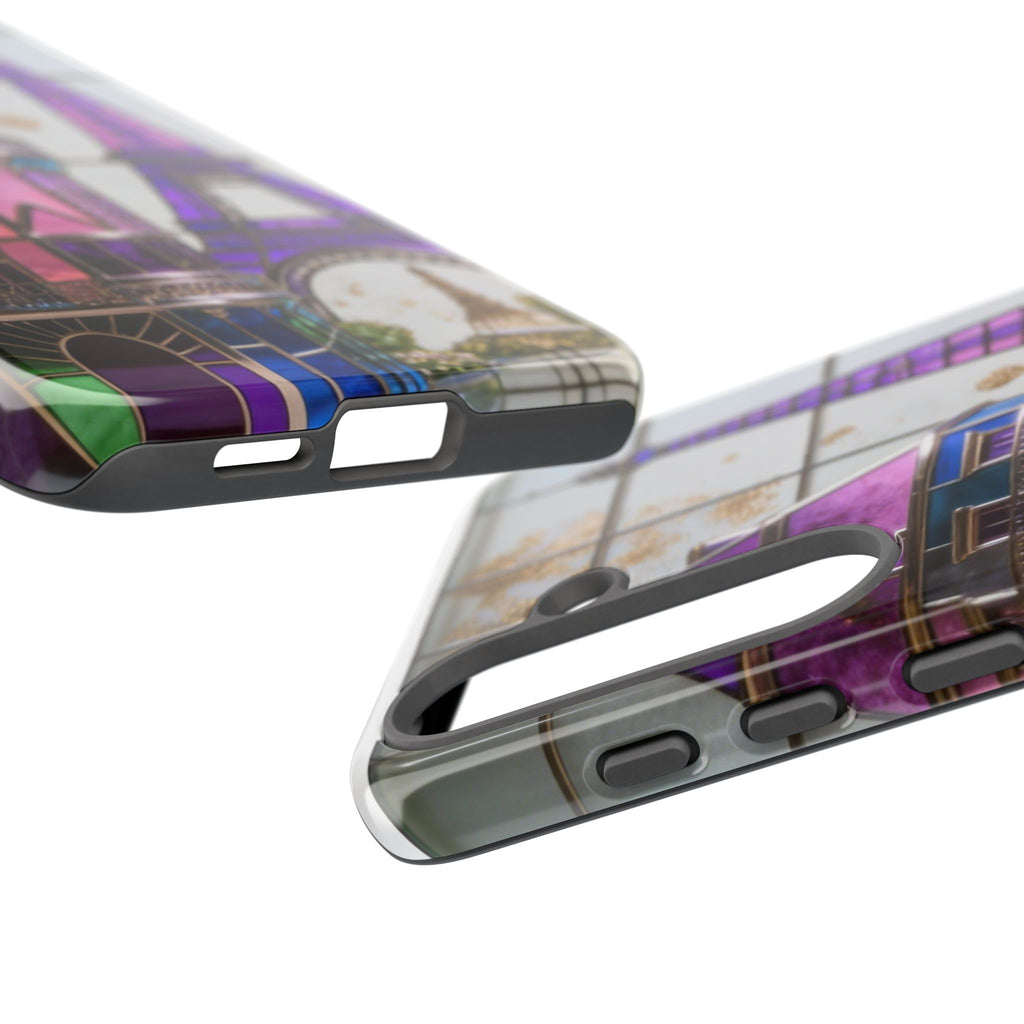 Parisian Eiffel Tower Tough Phone Case — Purple Vintage Cityscape Printify
