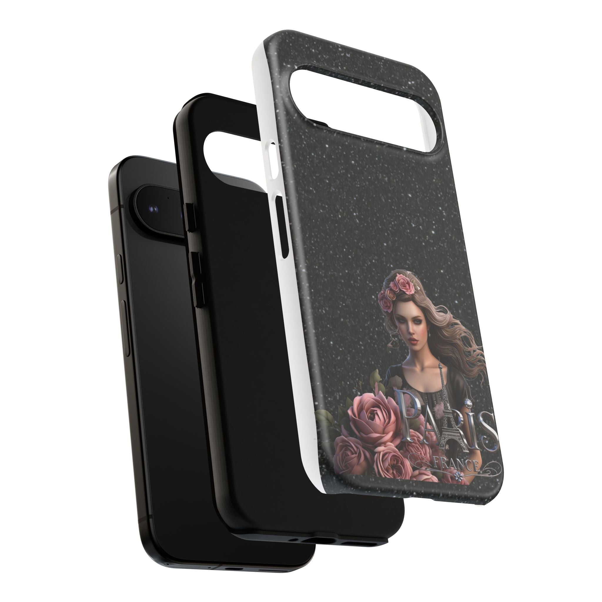 Floral Gothic Phone Case — Rose Crowned Woman on Sparkle Black Printify