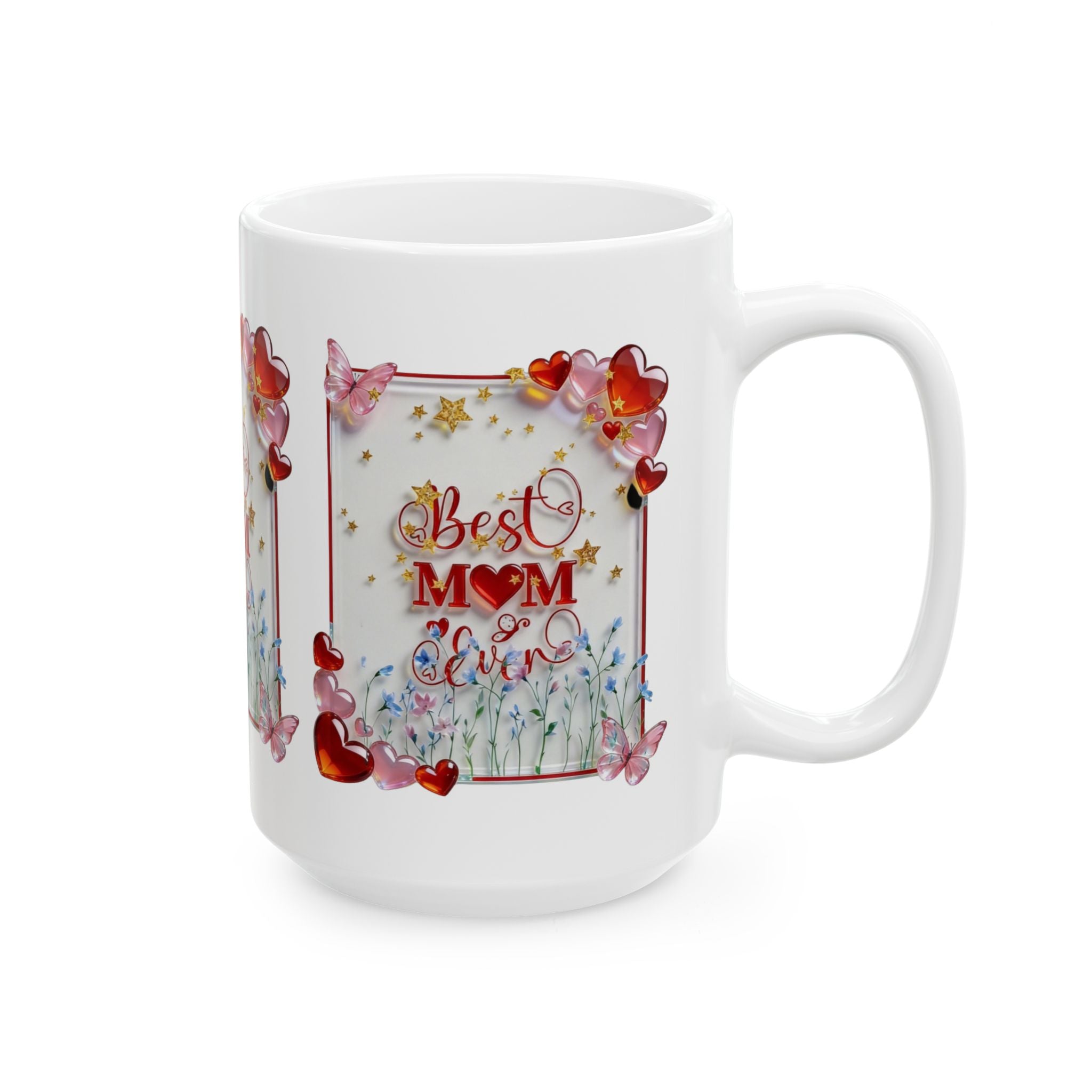 Best Mom Ever Ceramic Mug — Floral Hearts Mother's Day Coffee Cup (11oz, 15oz) Printify