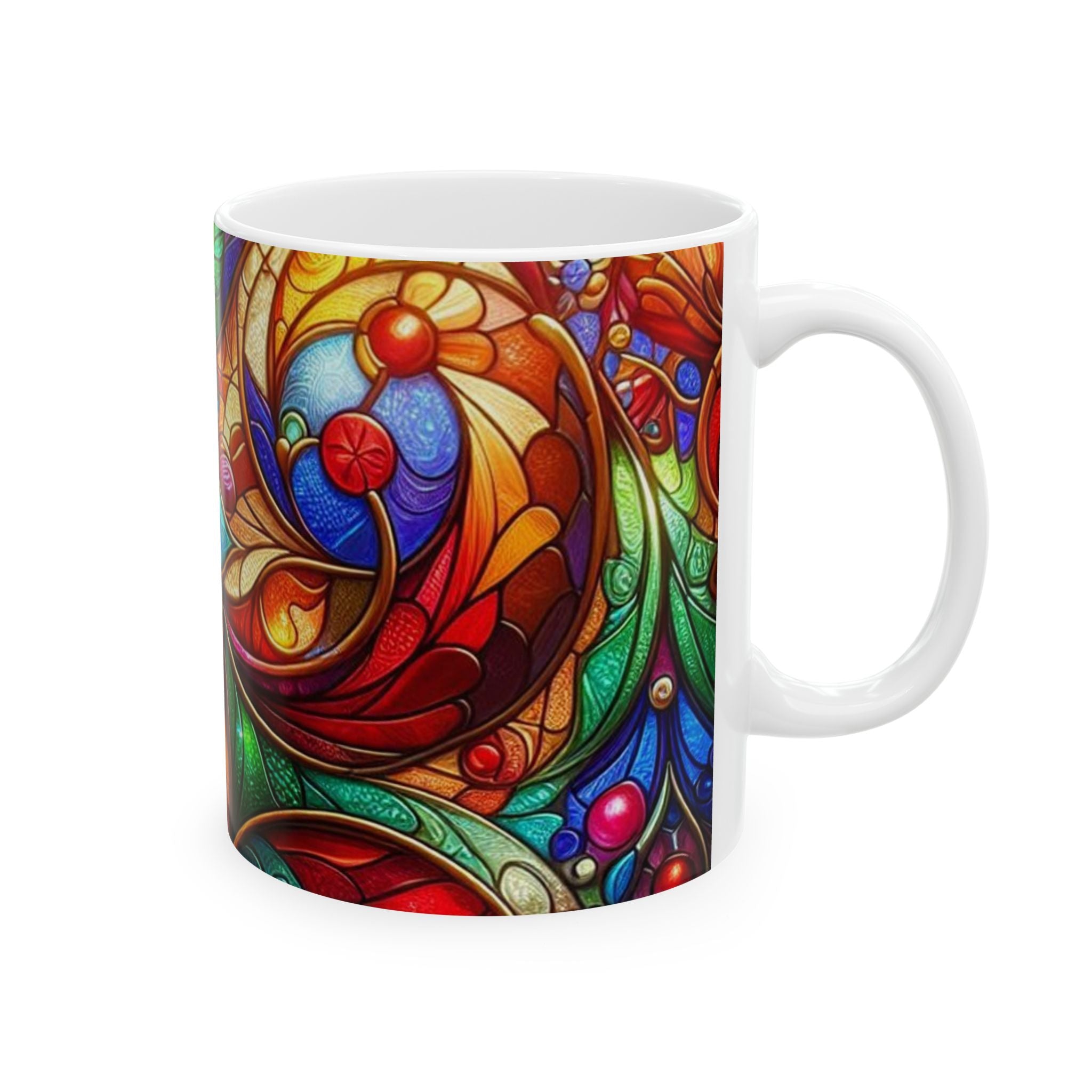 Colorful Stained Glass Floral Ceramic Mug (11oz, 15oz) Printify