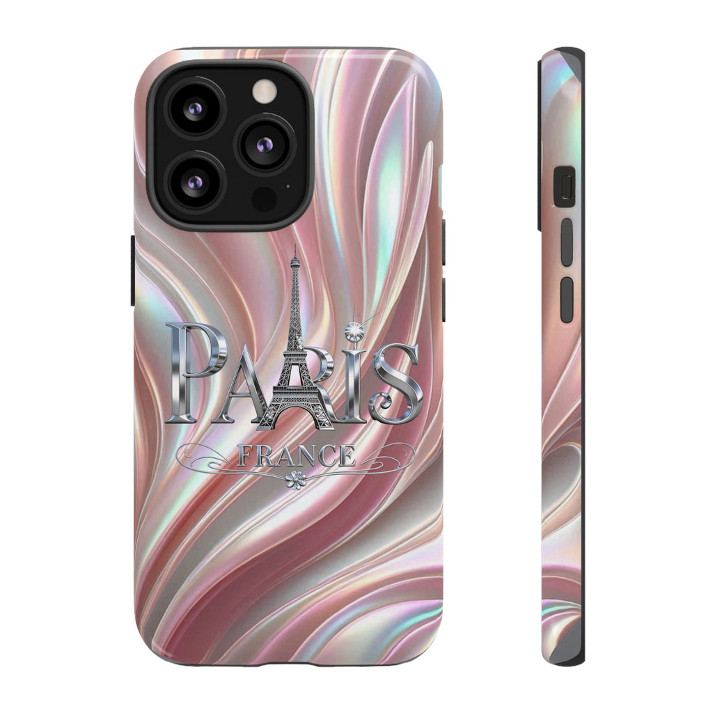 Paris Eiffel Phone Case — Iridescent Swirl Tough Case Printify