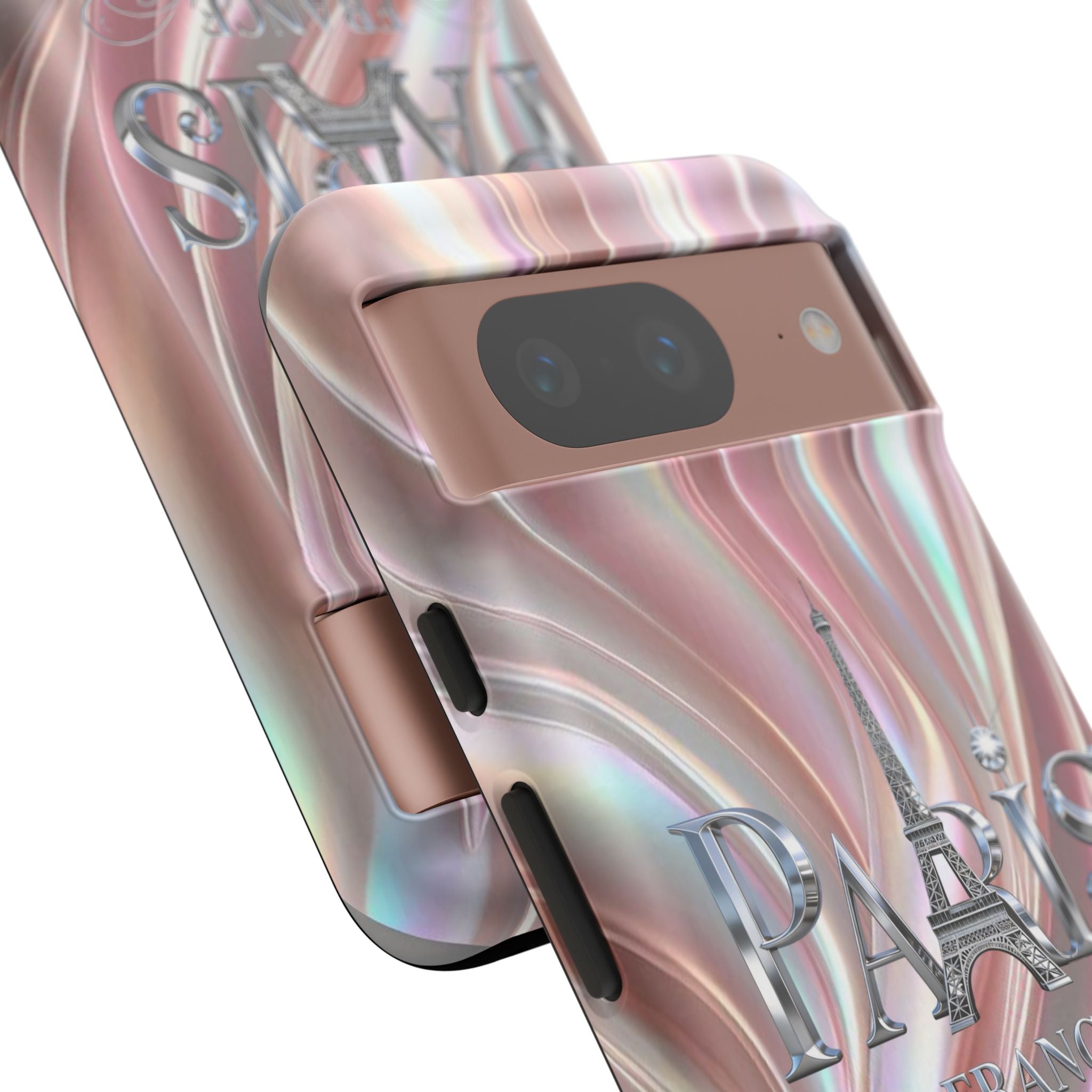 Paris Eiffel Phone Case — Iridescent Swirl Tough Case Printify