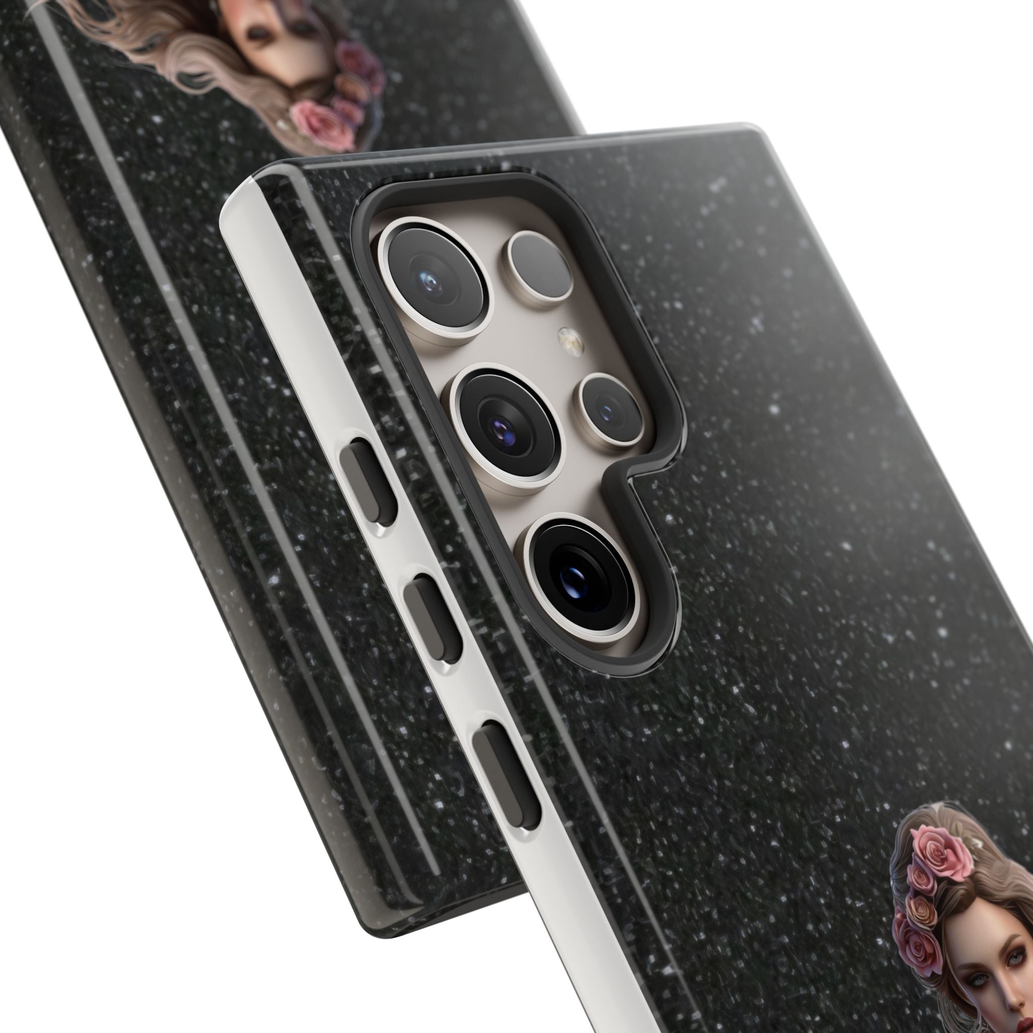 Floral Gothic Phone Case — Rose Crowned Woman on Sparkle Black Printify