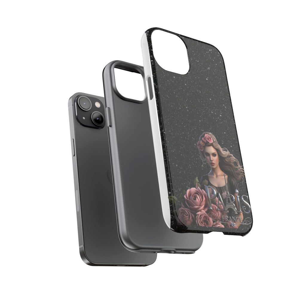 Floral Gothic Phone Case — Rose Crowned Woman on Sparkle Black Printify