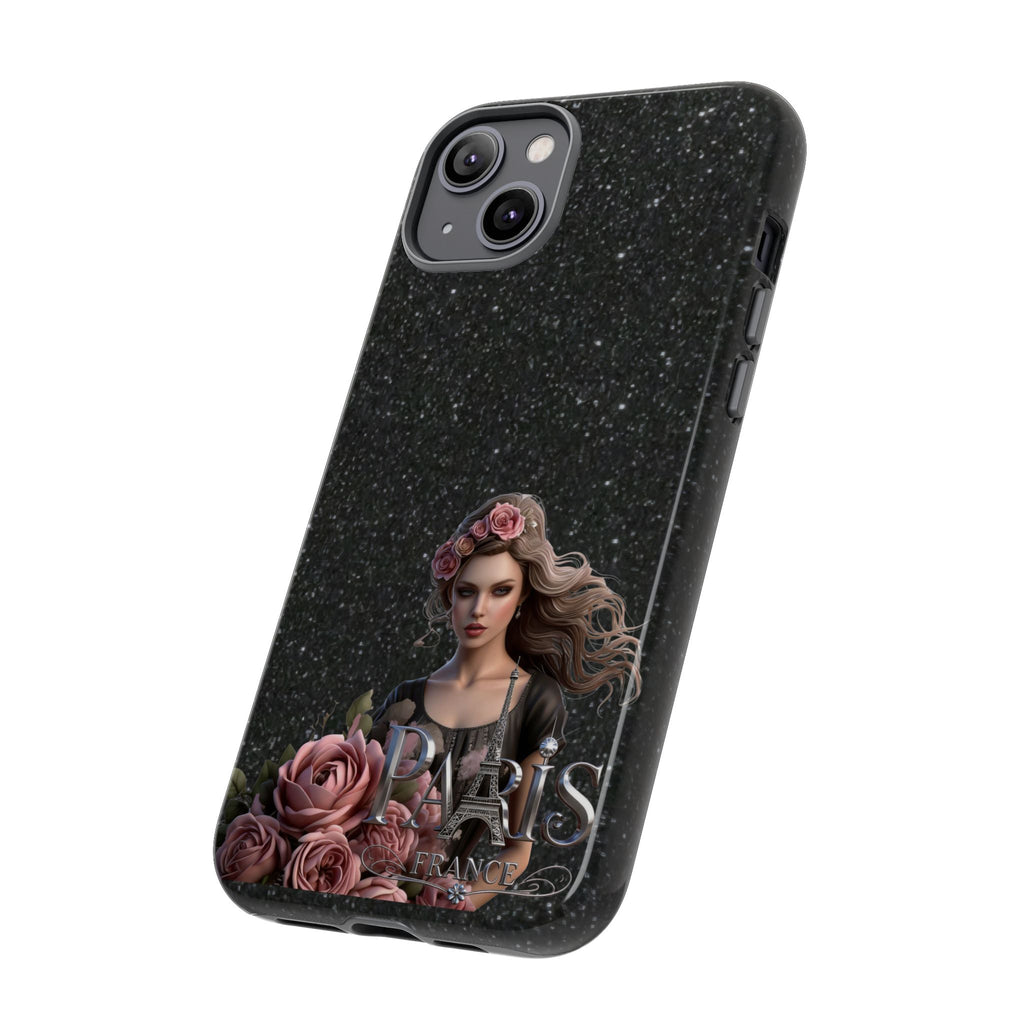 Floral Gothic Phone Case — Rose Crowned Woman on Sparkle Black Printify
