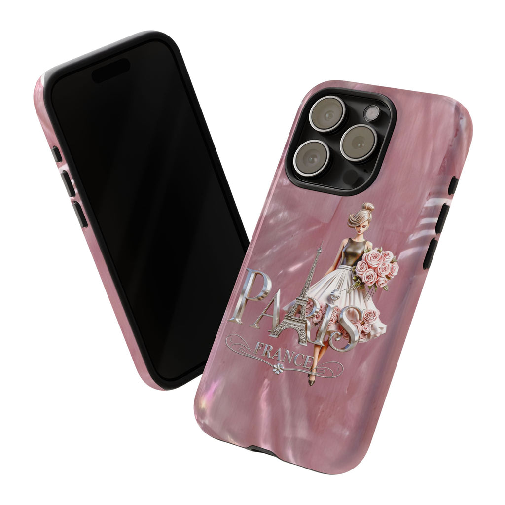 Paris Floral Phone Case - Pink Eiffel Tower Fashion Girl Tough Case Printify