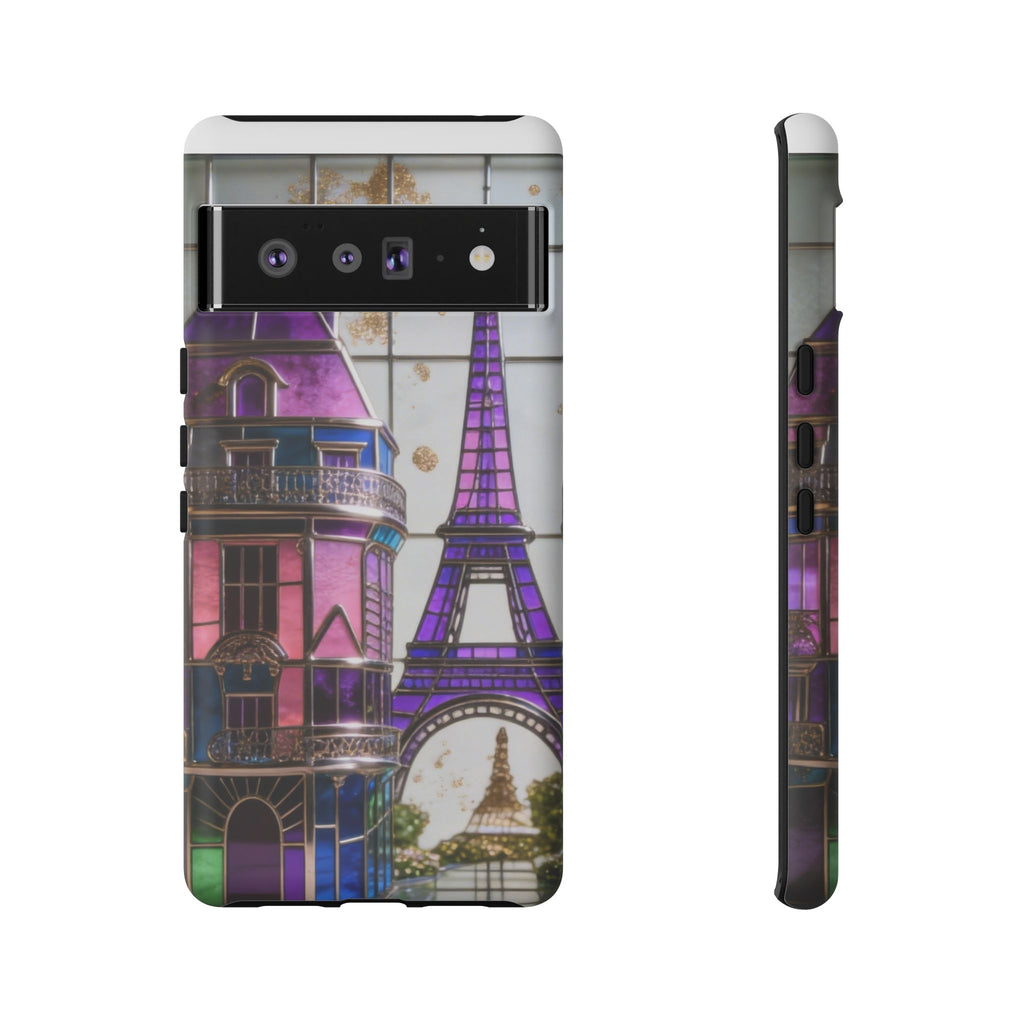 Parisian Eiffel Tower Tough Phone Case — Purple Vintage Cityscape Printify