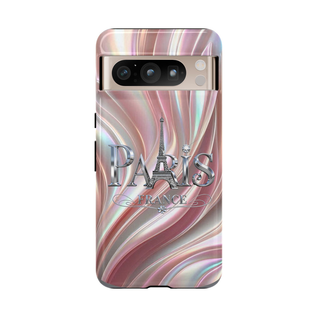 Paris Eiffel Phone Case — Iridescent Swirl Tough Case Printify