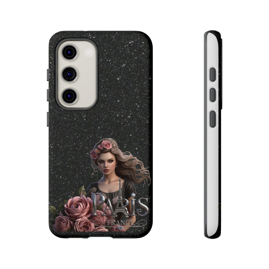 Floral Gothic Phone Case — Rose Crowned Woman on Sparkle Black Printify