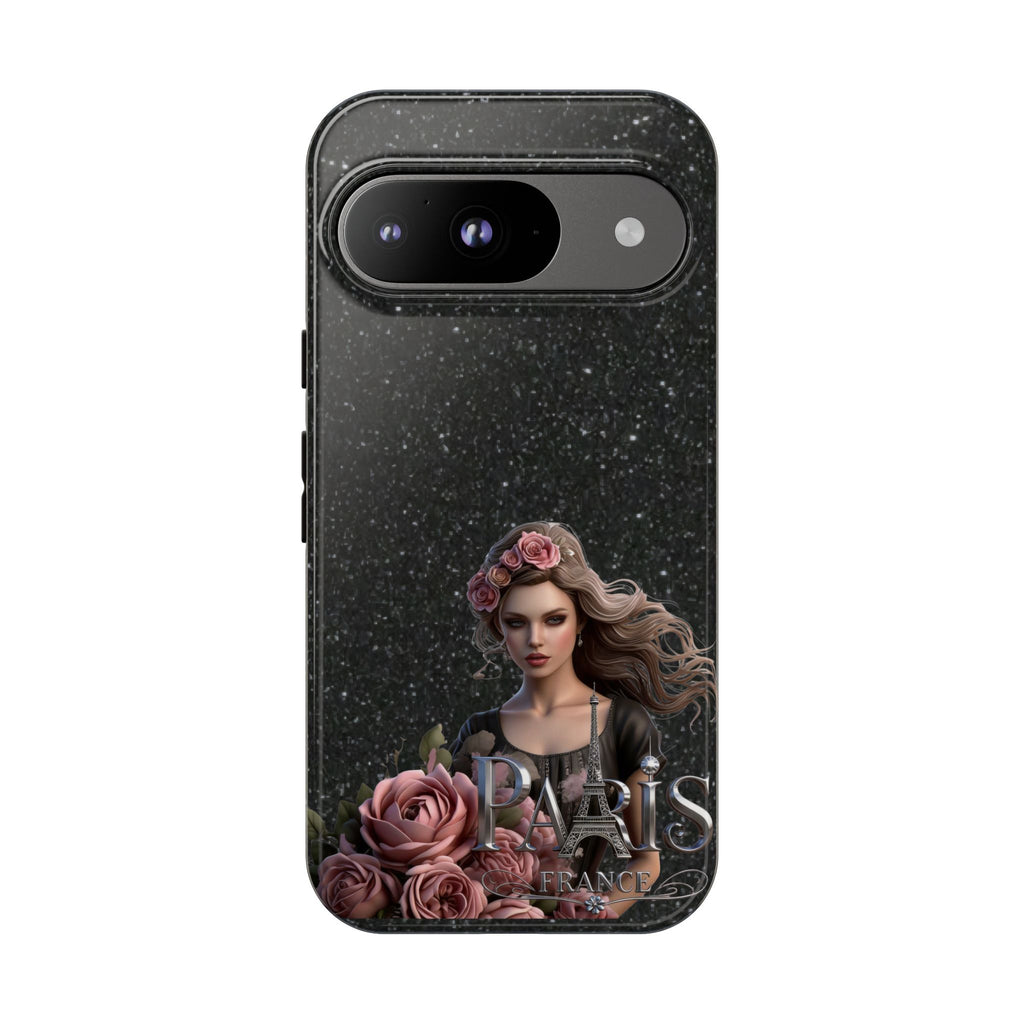 Floral Gothic Phone Case — Rose Crowned Woman on Sparkle Black Printify