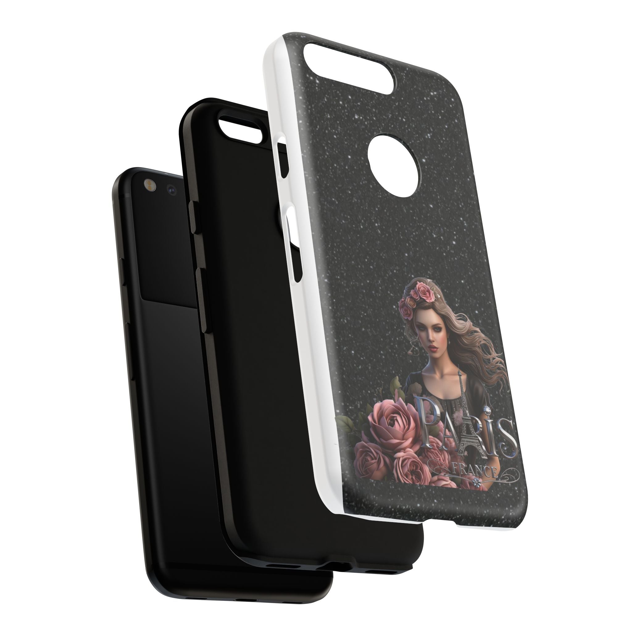 Floral Gothic Phone Case — Rose Crowned Woman on Sparkle Black Printify