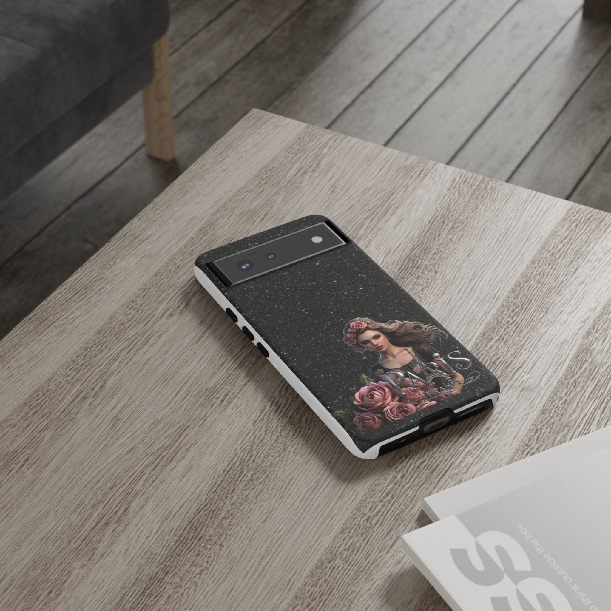 Floral Gothic Phone Case — Rose Crowned Woman on Sparkle Black Printify