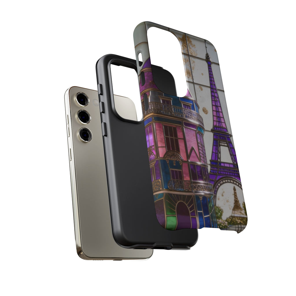 Parisian Eiffel Tower Tough Phone Case — Purple Vintage Cityscape Printify